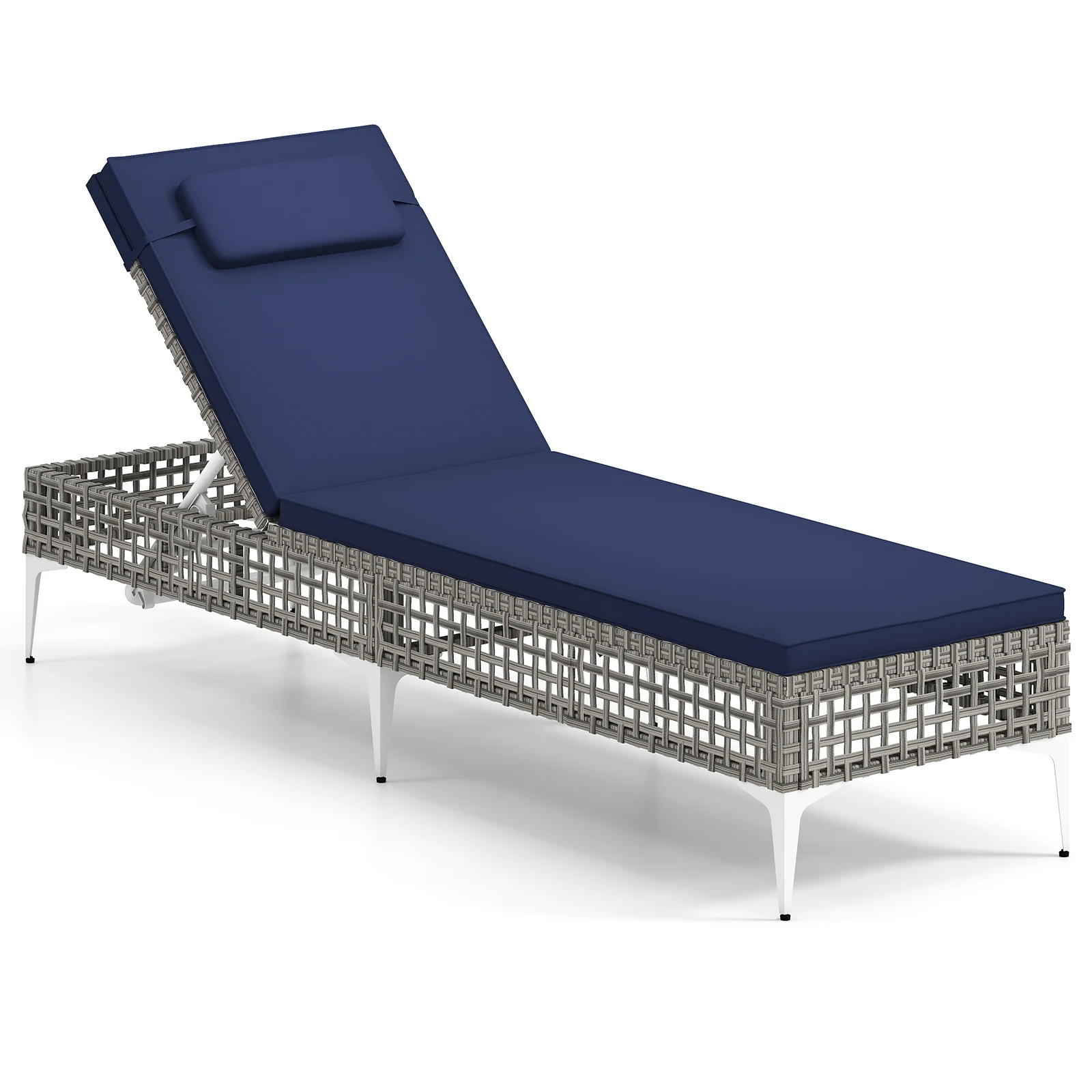 Chaise Lounge Chair, 6-Level Adjustable Backrest, Headrest, Navy