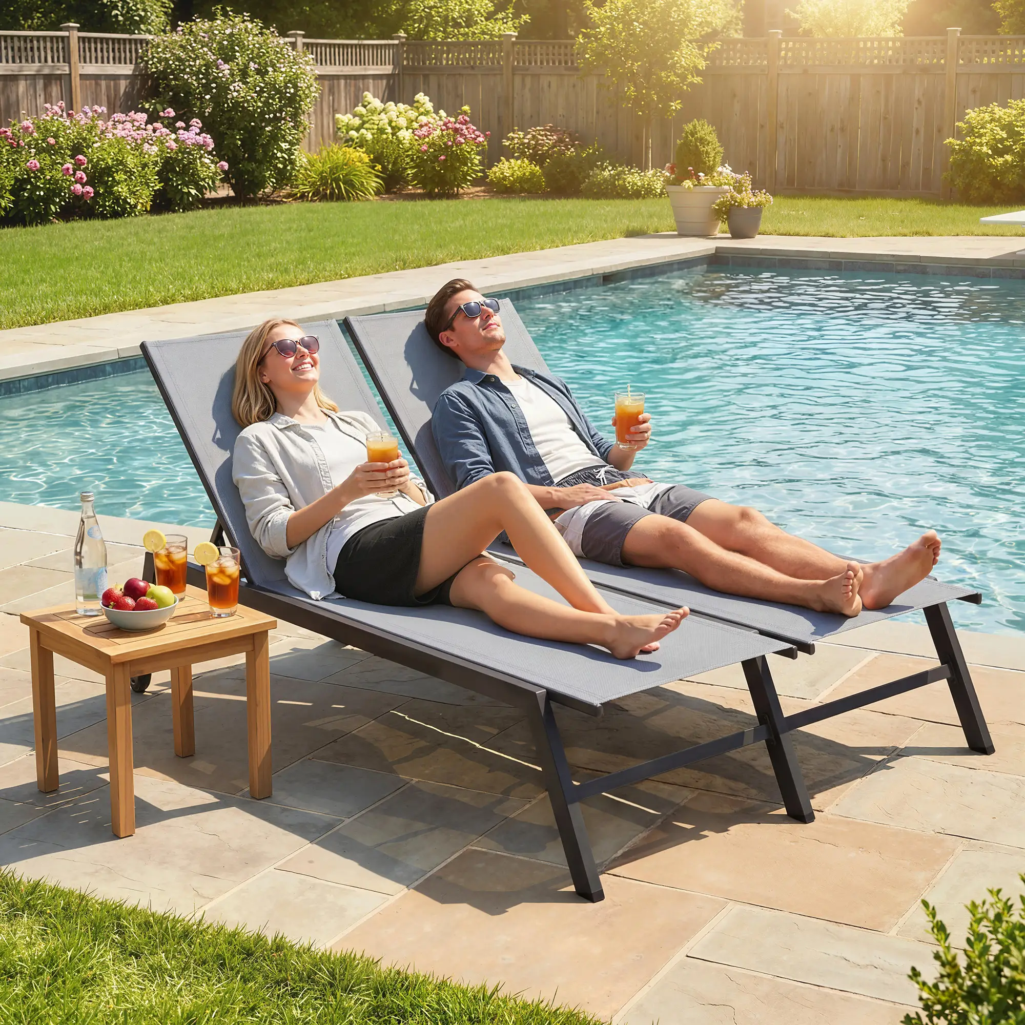 Chaise Lounge Chair For 2 Person, 5-Position Adjustable With Wheels - Image 10