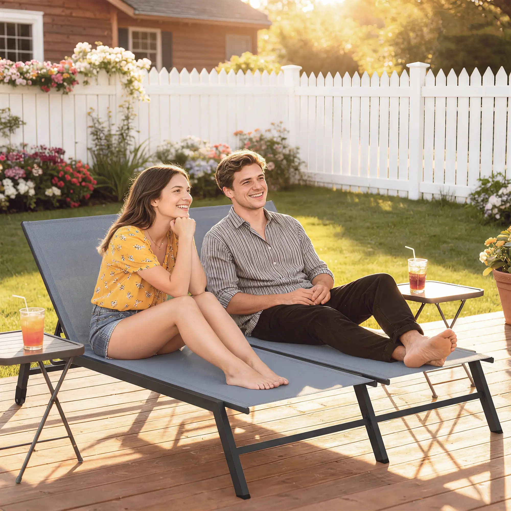 Chaise Lounge Chair For 2 Person, 5-Position Adjustable With Wheels - Image 8