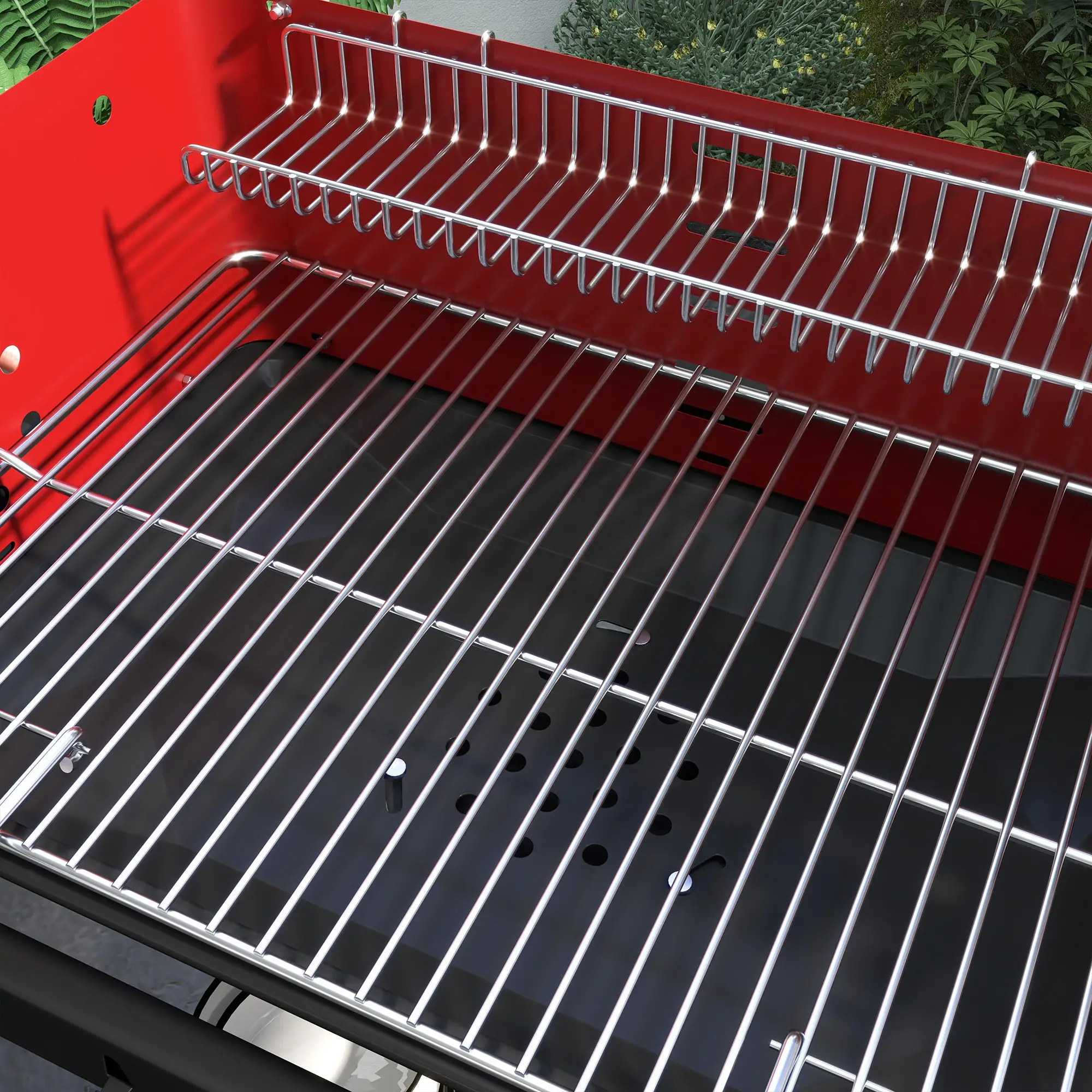 Charcoal Barbecue Grill, Adjustable Height, Portable BBQ Trolley, Red - Image 10