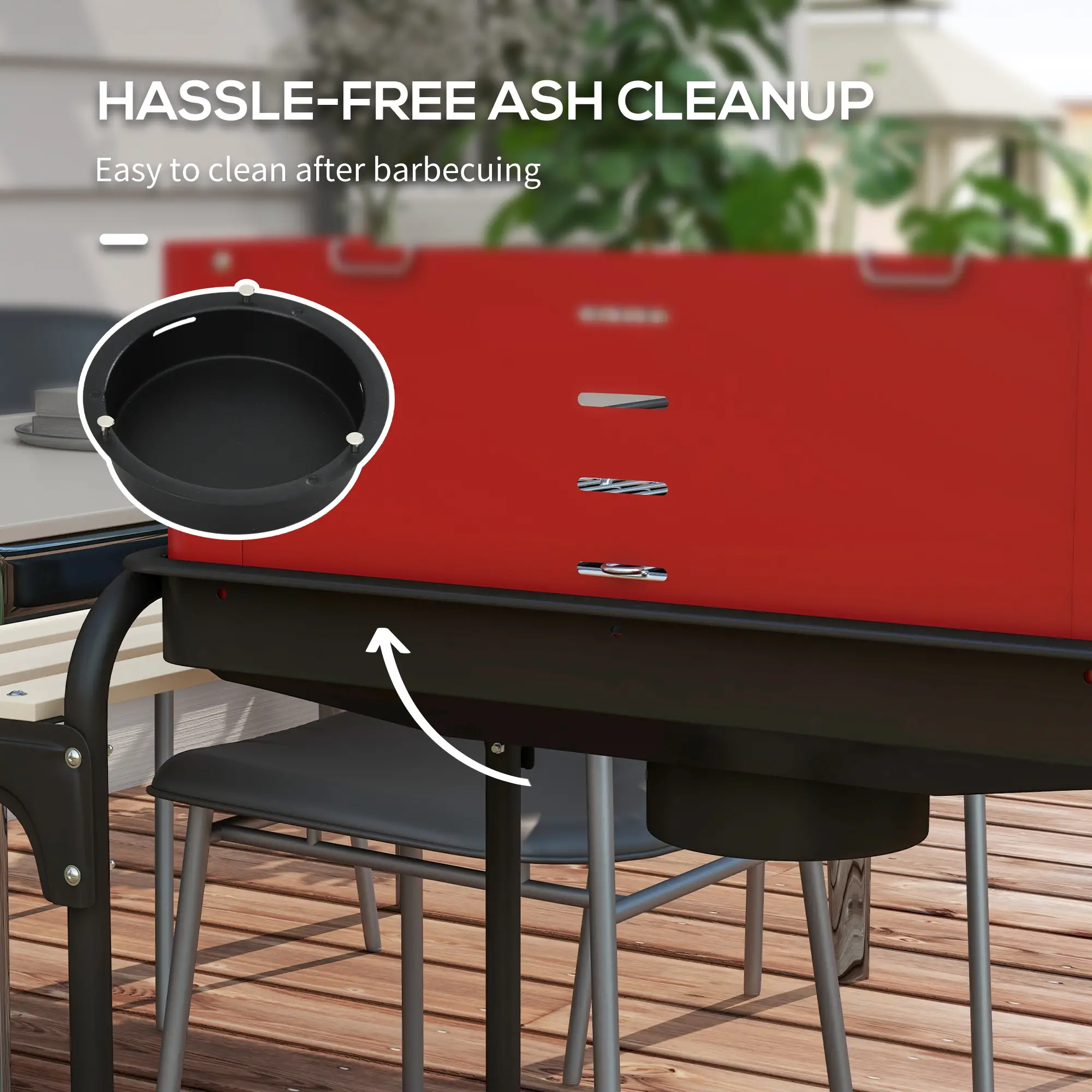 Charcoal Barbecue Grill, Adjustable Height, Portable BBQ Trolley, Red - Image 7