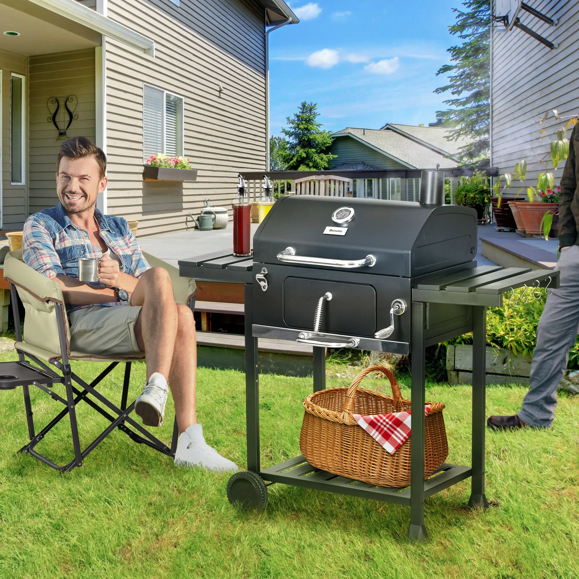 Charcoal BBQ Grill Smoker With Adjustable Pan, Galvanised Steel Shell - Image 8