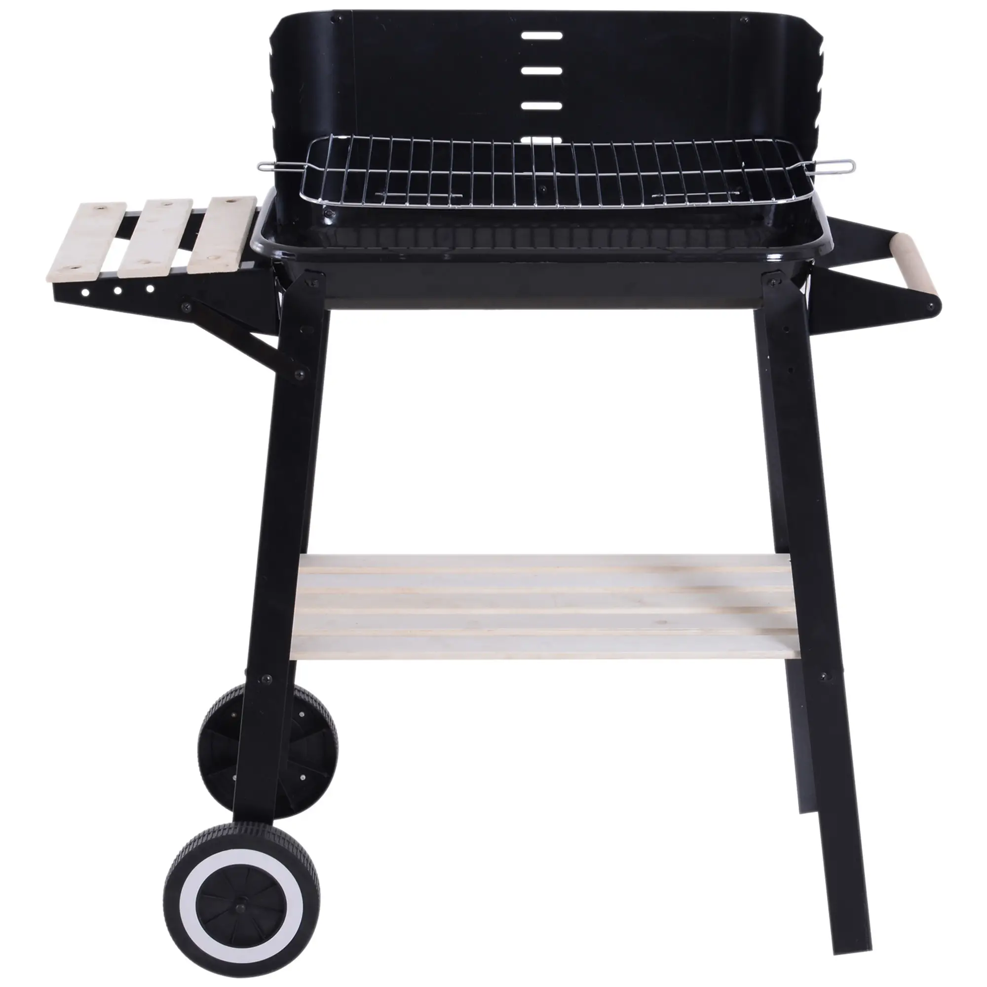 Charcoal BBQ Grill With Side Trays, Storage Shelf, Wheels - Image 11
