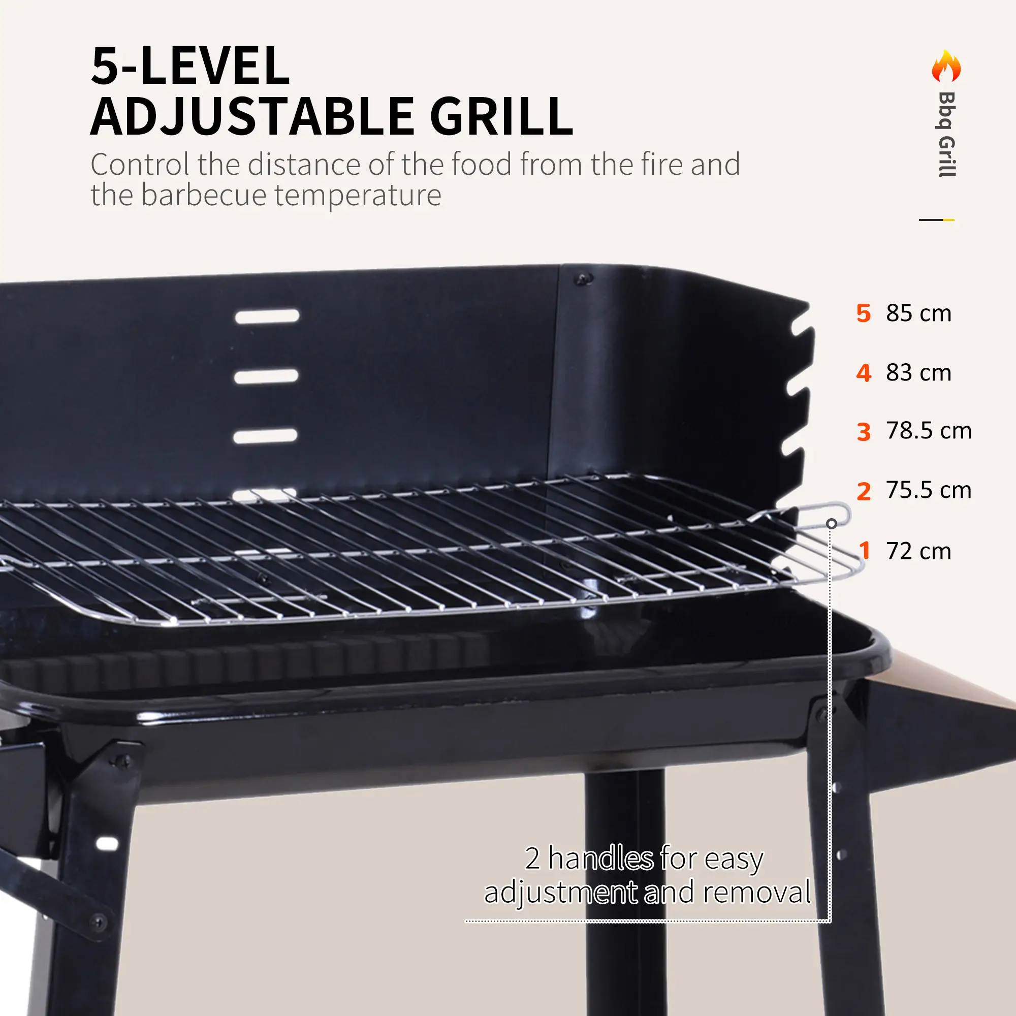 Charcoal BBQ Grill With Side Trays, Storage Shelf, Wheels - Image 7