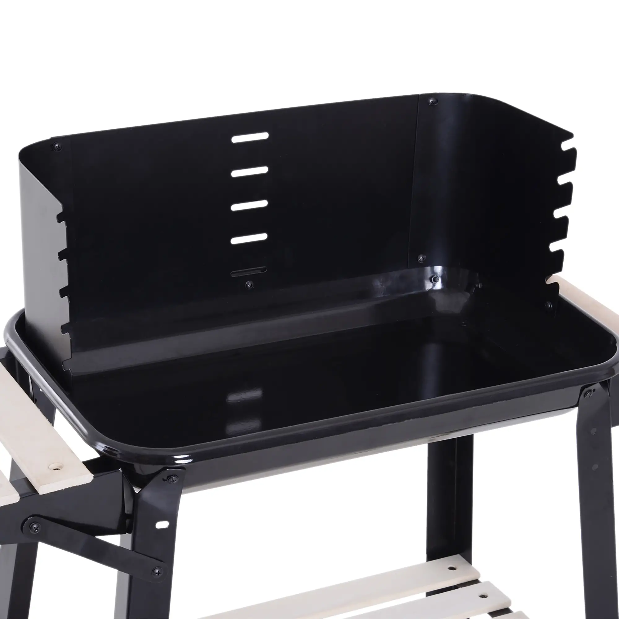 Charcoal BBQ Grill With Side Trays, Storage Shelf, Wheels - Image 9