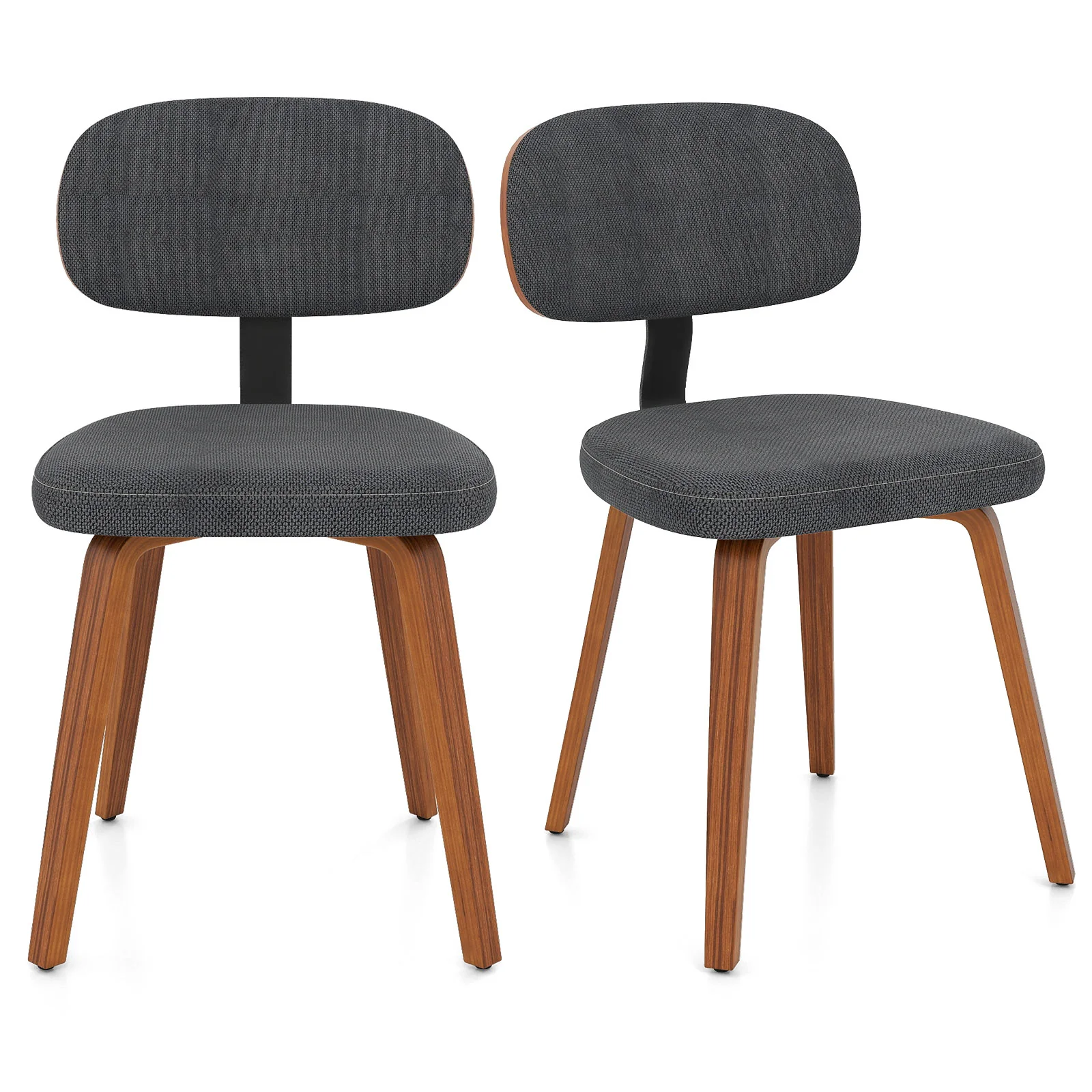 Chenille Fabric Upholstered Wooden Kitchen Chairs Set of 2, Dark Gray - Image 3