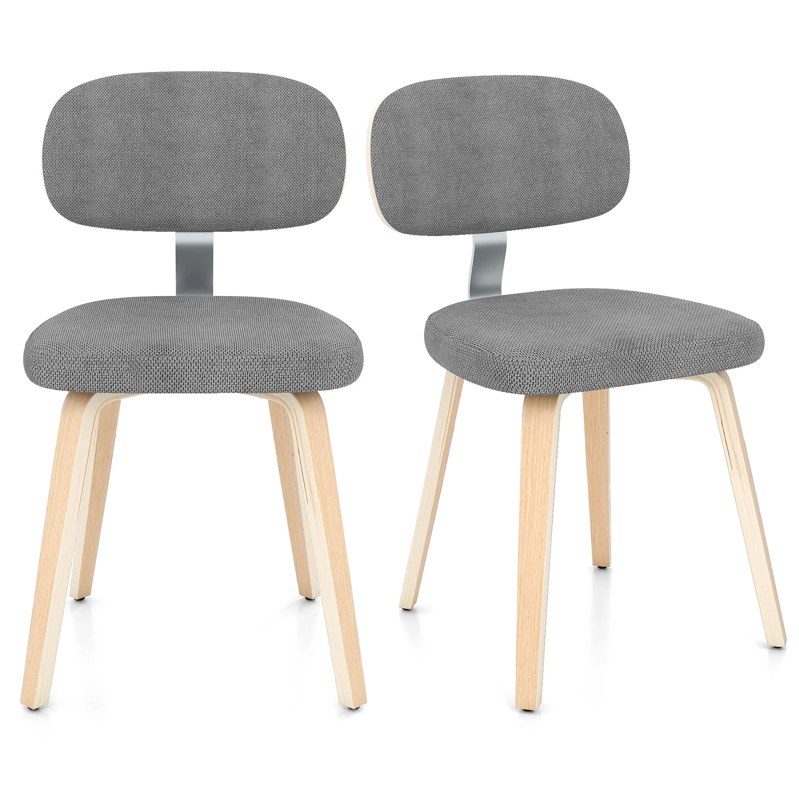 Chenille Fabric Upholstered Wooden Kitchen Chairs Set of 2, Gray
