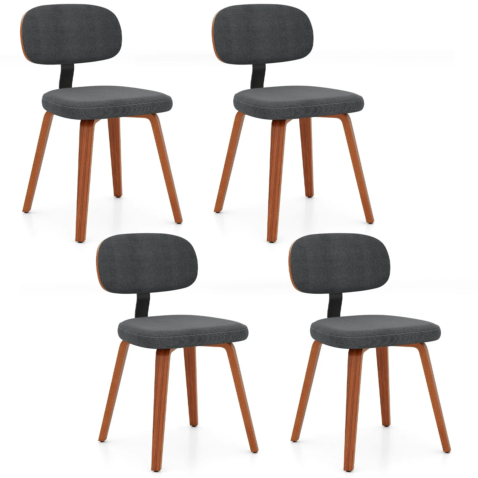 Chenille Fabric Upholstered Wooden Kitchen Chairs Set of 4, Dark Gray