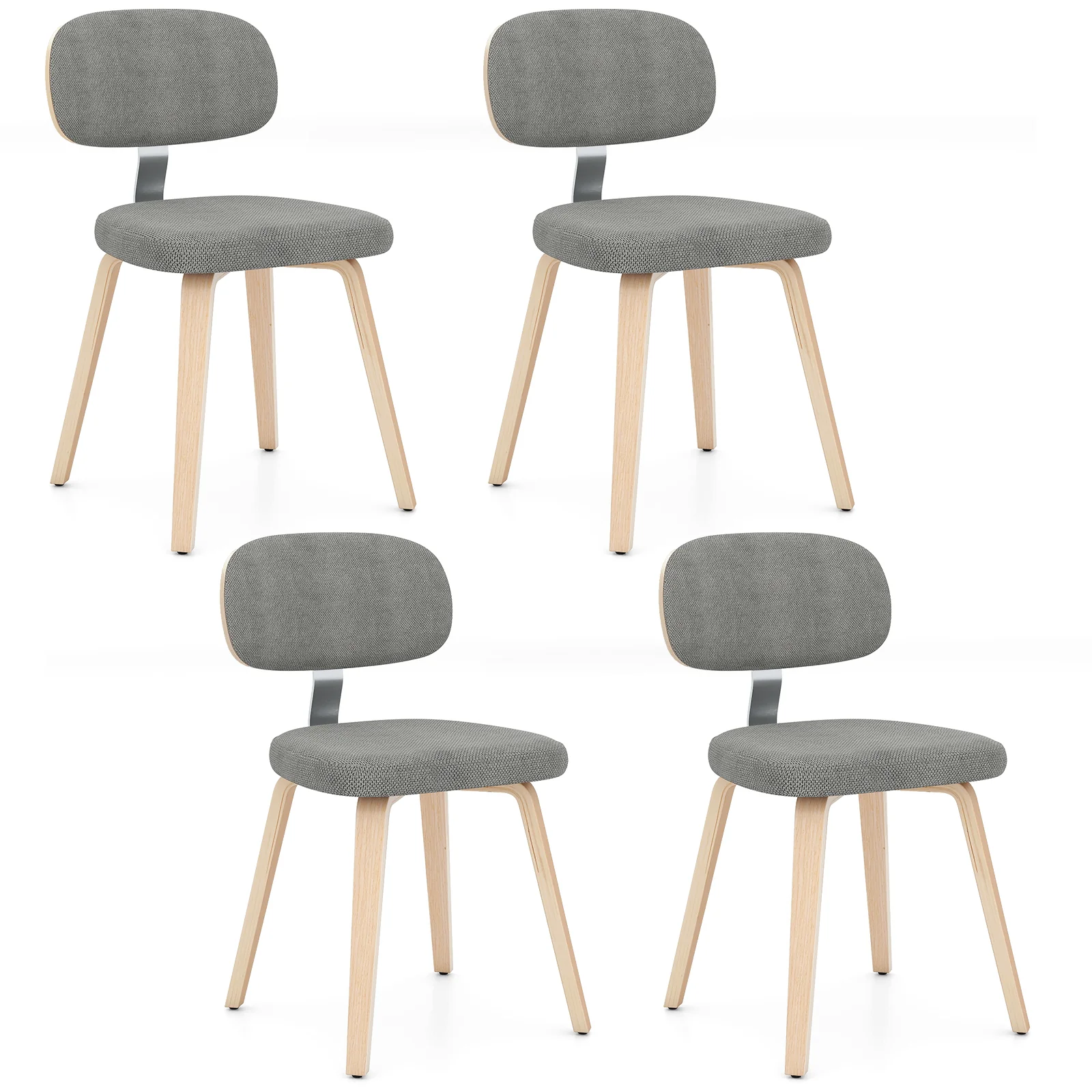 Chenille Fabric Upholstered Wooden Kitchen Chairs Set of 4, Gray
