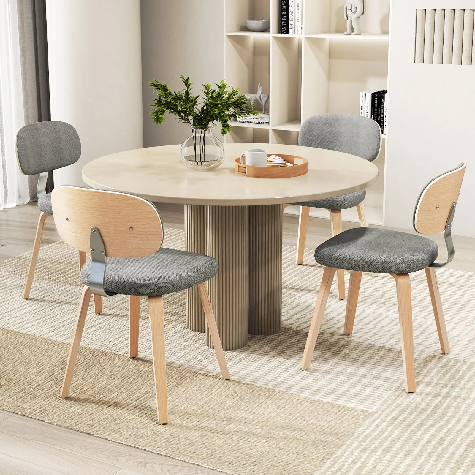 Chenille Fabric Upholstered Wooden Kitchen Chairs Set of 4, Gray - Image 2