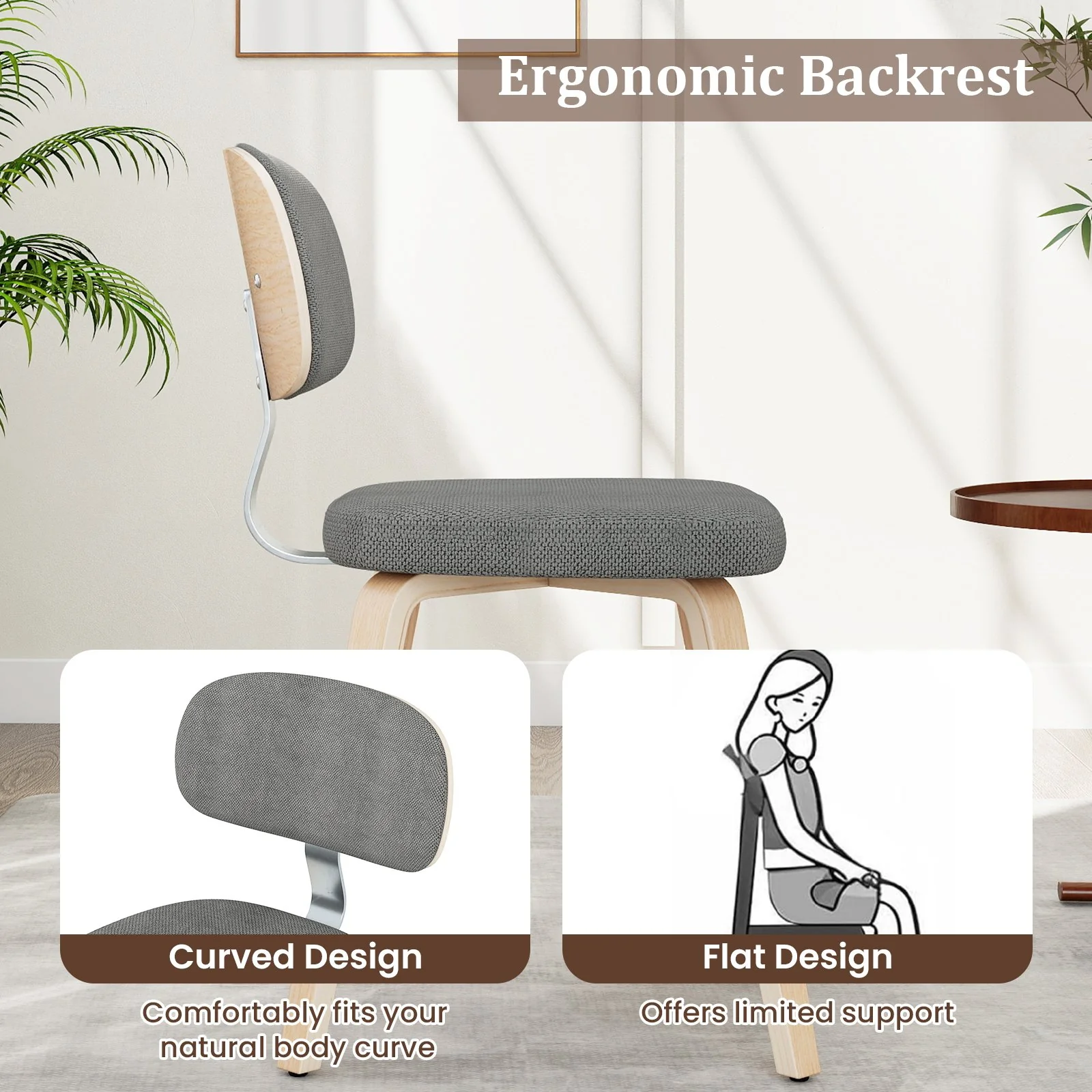 Chenille Fabric Upholstered Wooden Kitchen Chairs Set of 4, Gray - Image 5