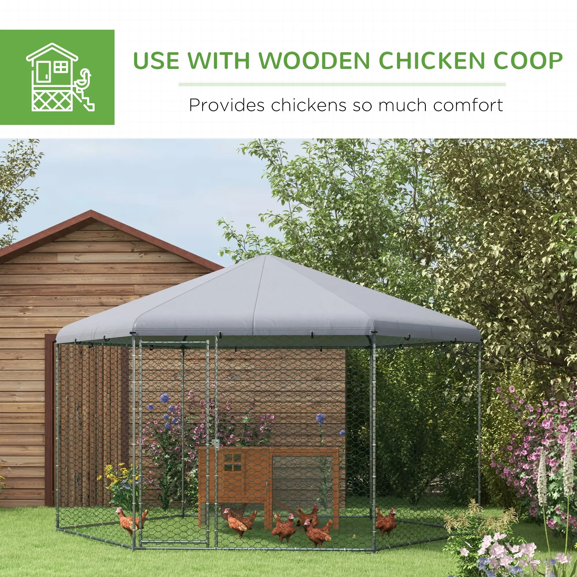 Chicken Coop with Cover, Run for 10-15 Chickens, 13.1' x 11.4' - Image 5