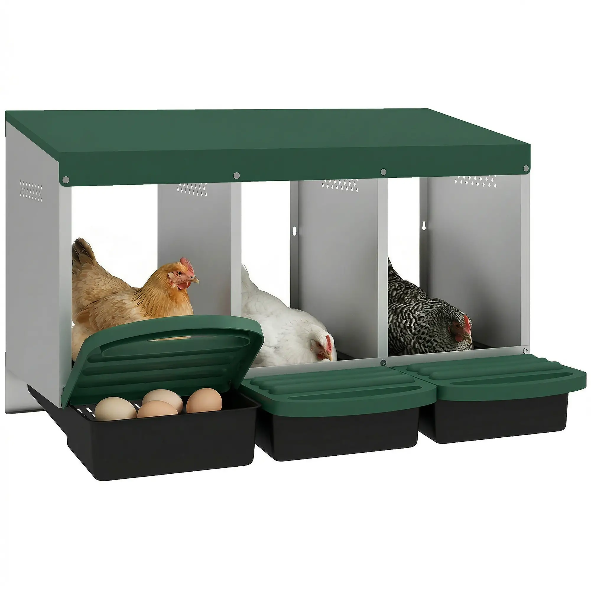 Chicken Nesting Boxes, 3 Compartment Metal Nesting Boxes for Chicken Coop, Egg Laying Boxes with Lid Cover - Image 11