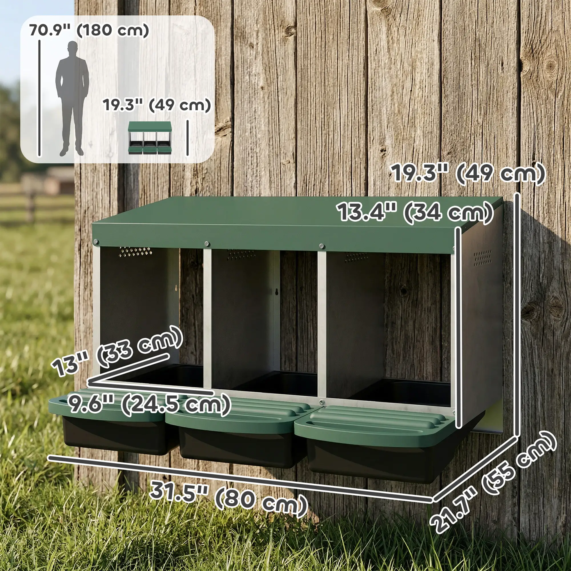 Chicken Nesting Boxes, 3 Compartment Metal Nesting Boxes for Chicken Coop, Egg Laying Boxes with Lid Cover - Image 3