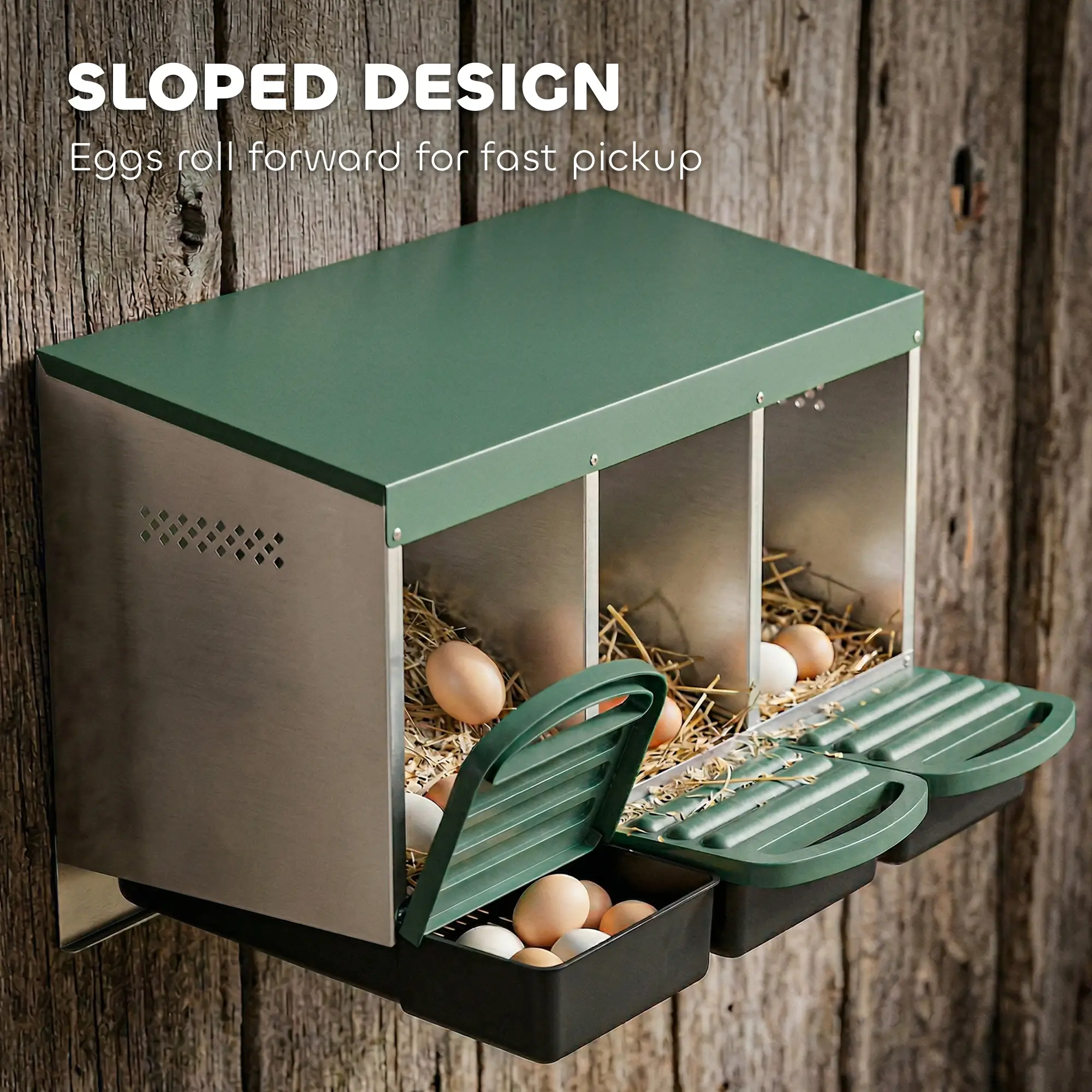 Chicken Nesting Boxes, 3 Compartment Metal Nesting Boxes for Chicken Coop, Egg Laying Boxes with Lid Cover - Image 4