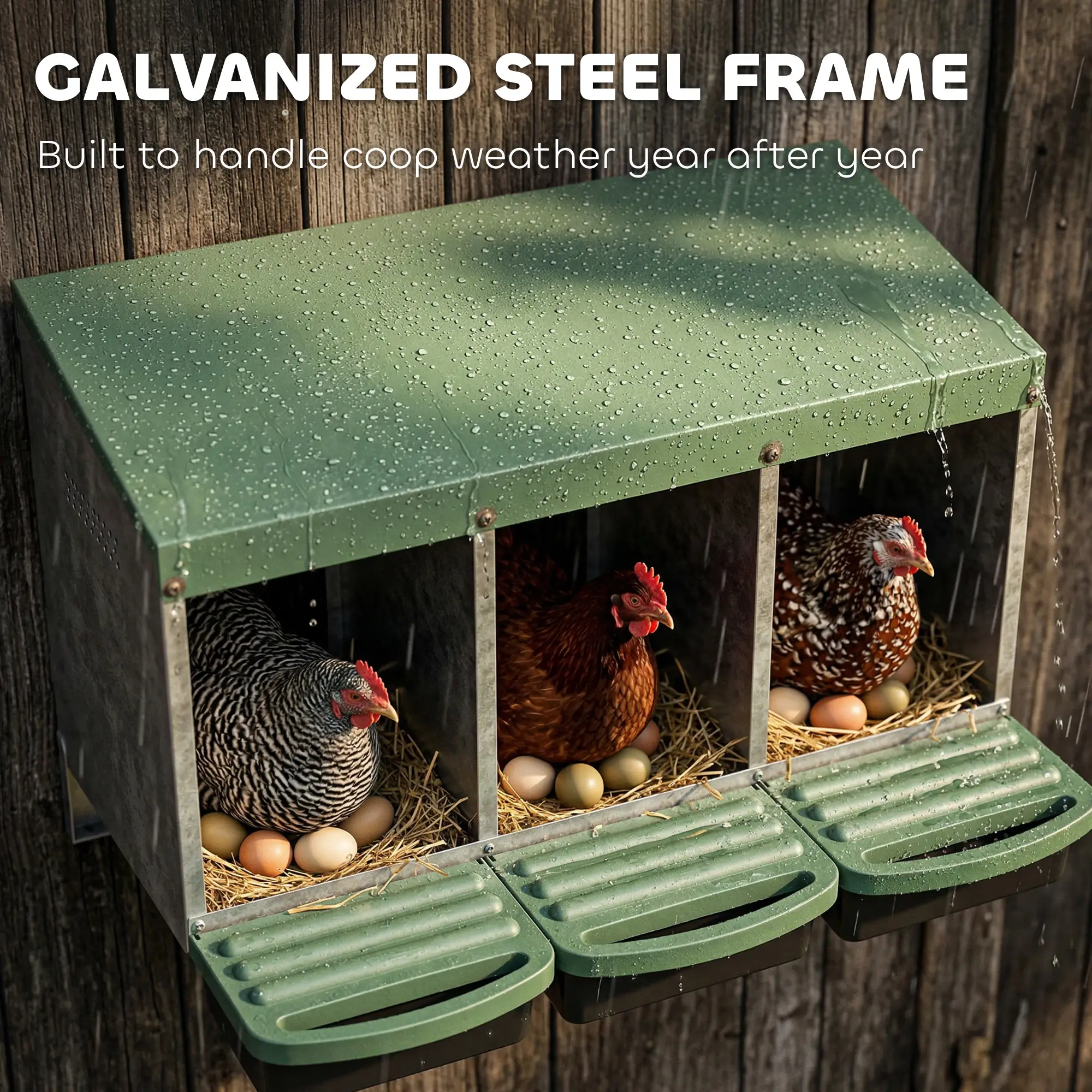 Chicken Nesting Boxes, 3 Compartment Metal Nesting Boxes for Chicken Coop, Egg Laying Boxes with Lid Cover - Image 6