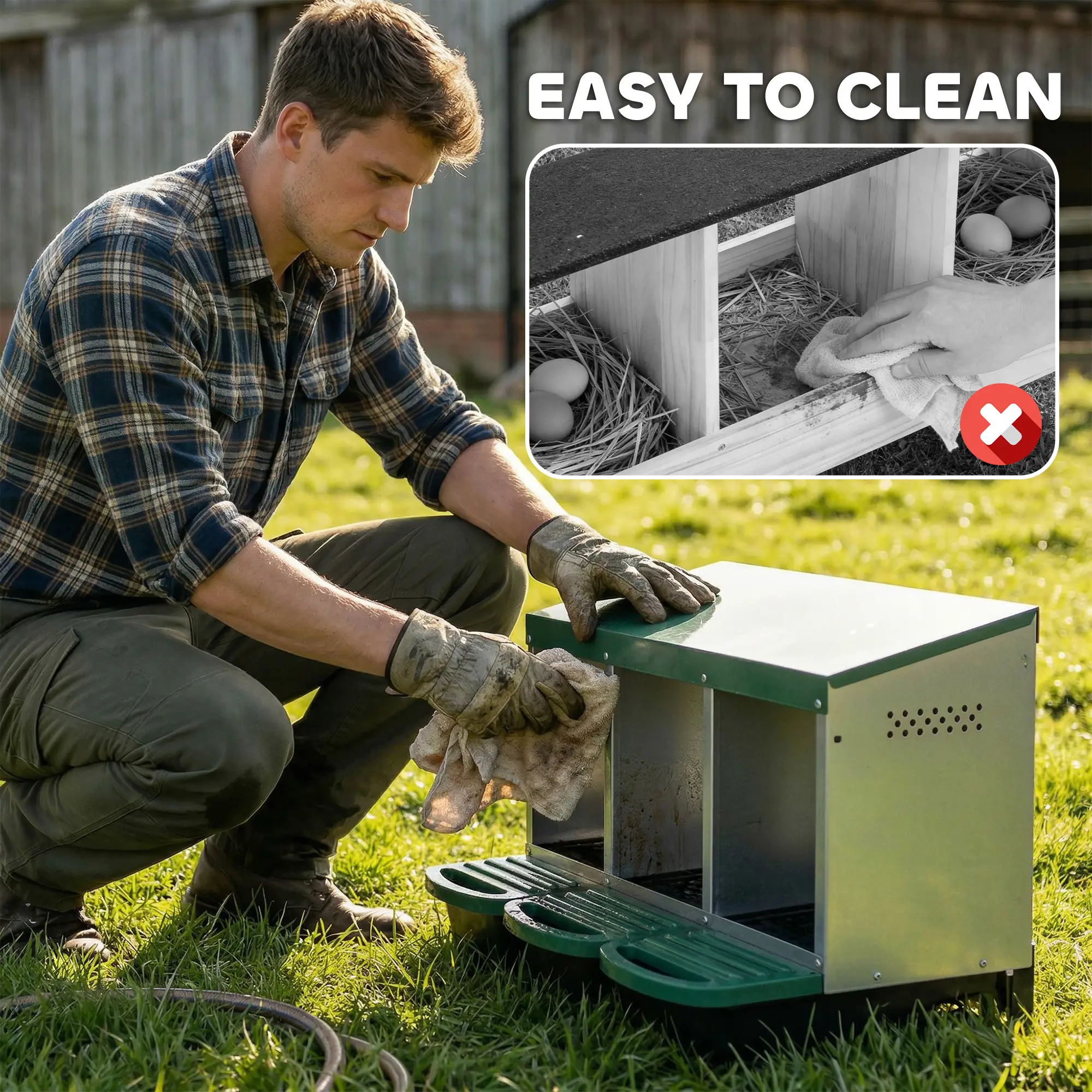 Chicken Nesting Boxes, 3 Compartment Metal Nesting Boxes for Chicken Coop, Egg Laying Boxes with Lid Cover - Image 7