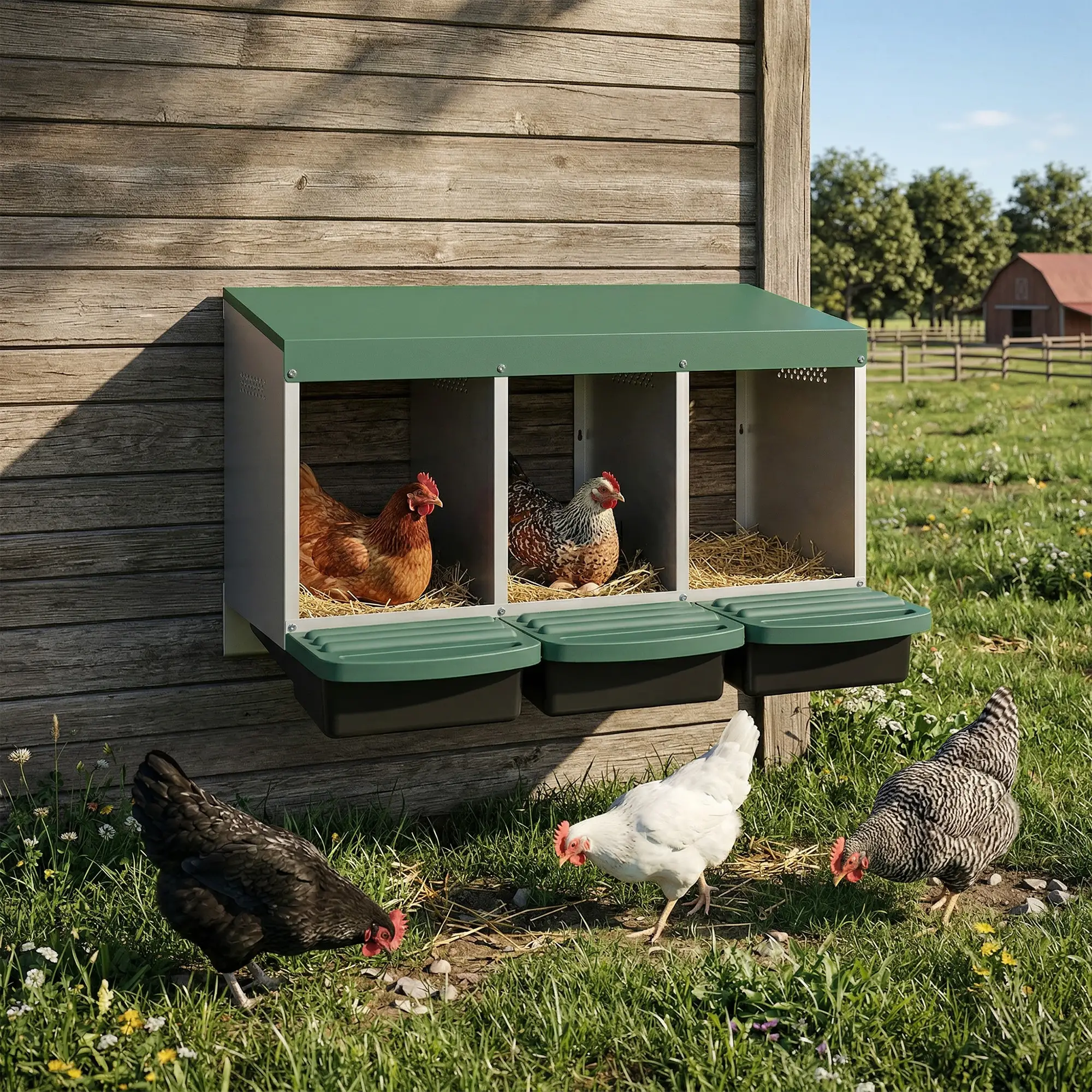 Chicken Nesting Boxes, 3 Compartment Metal Nesting Boxes for Chicken Coop, Egg Laying Boxes with Lid Cover - Image 8