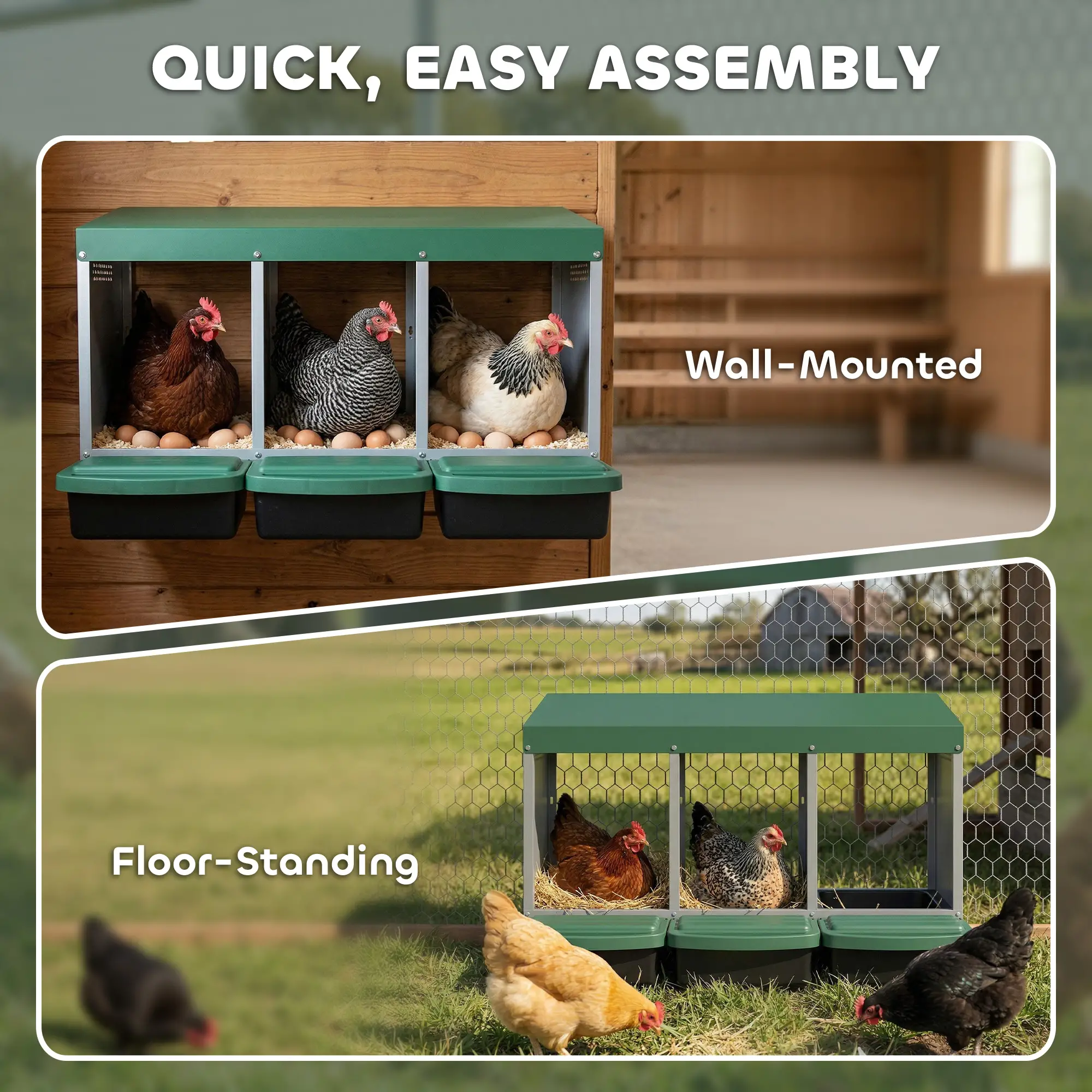 Chicken Nesting Boxes, 3 Compartment Metal Nesting Boxes for Chicken Coop, Egg Laying Boxes with Lid Cover - Image 9