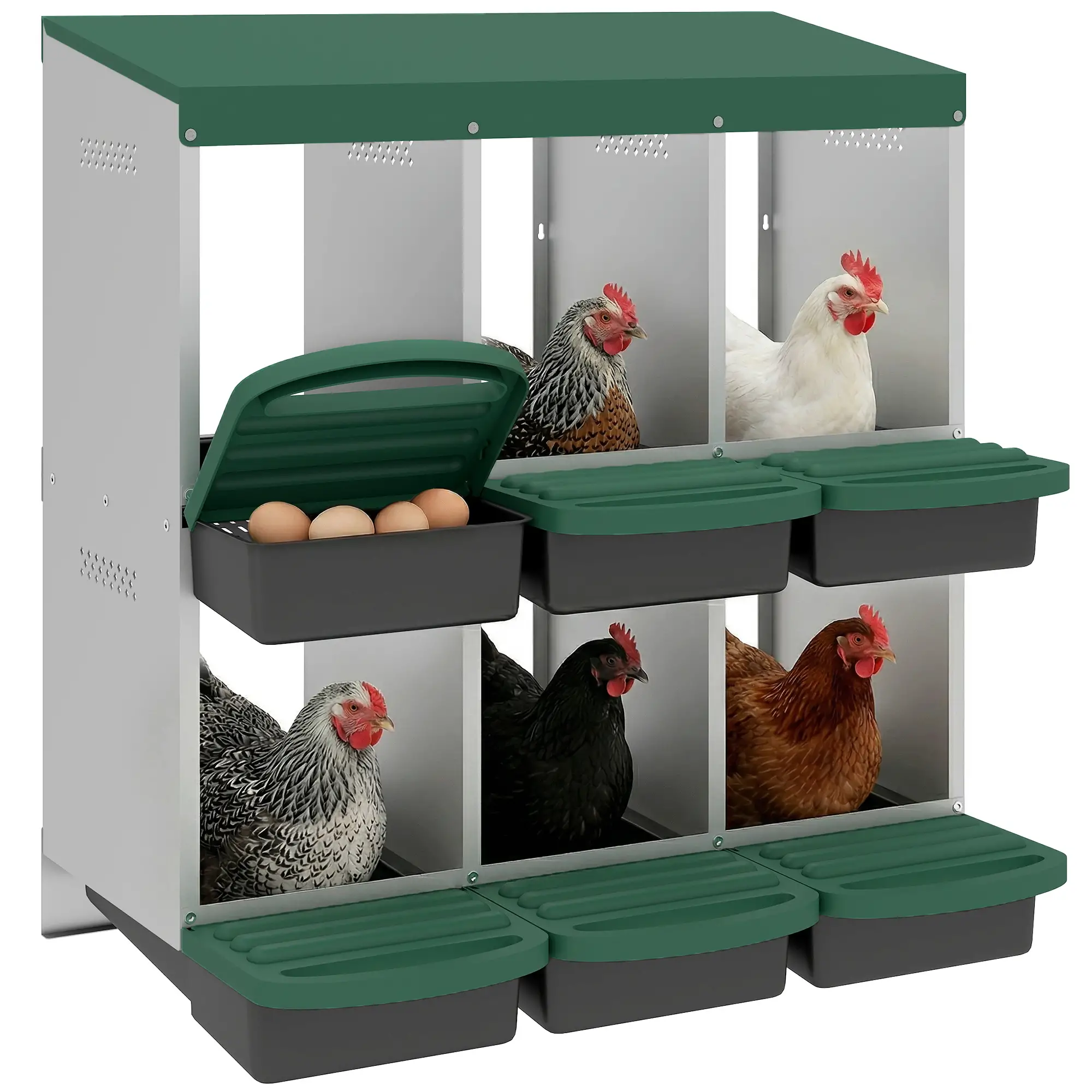 Chicken Nesting Boxes, 6 Compartment Metal Nesting Boxes for Chicken Coop, Egg Laying Boxes with Lid Cover - Image 11