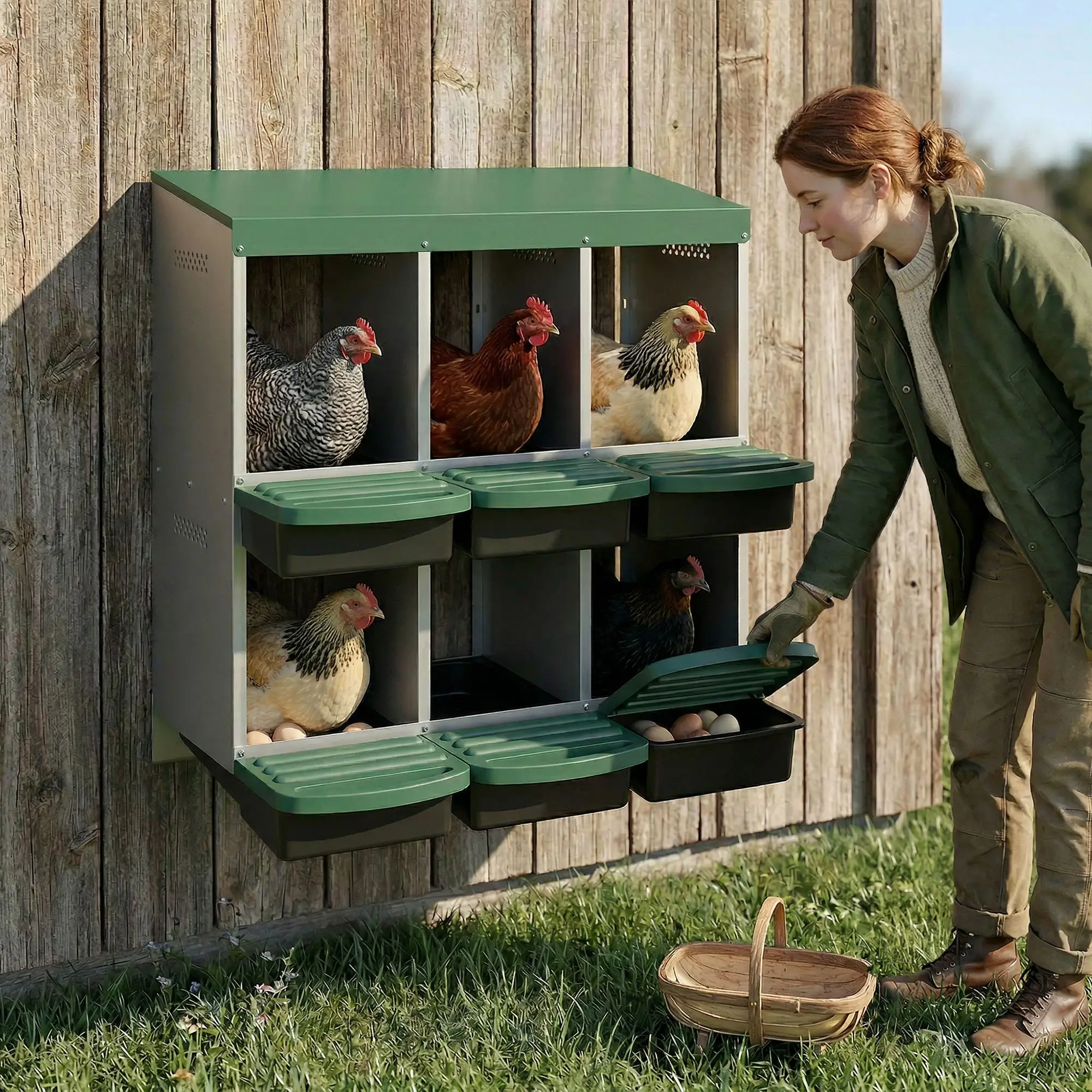 Chicken Nesting Boxes, 6 Compartment Metal Nesting Boxes for Chicken Coop, Egg Laying Boxes with Lid Cover - Image 2