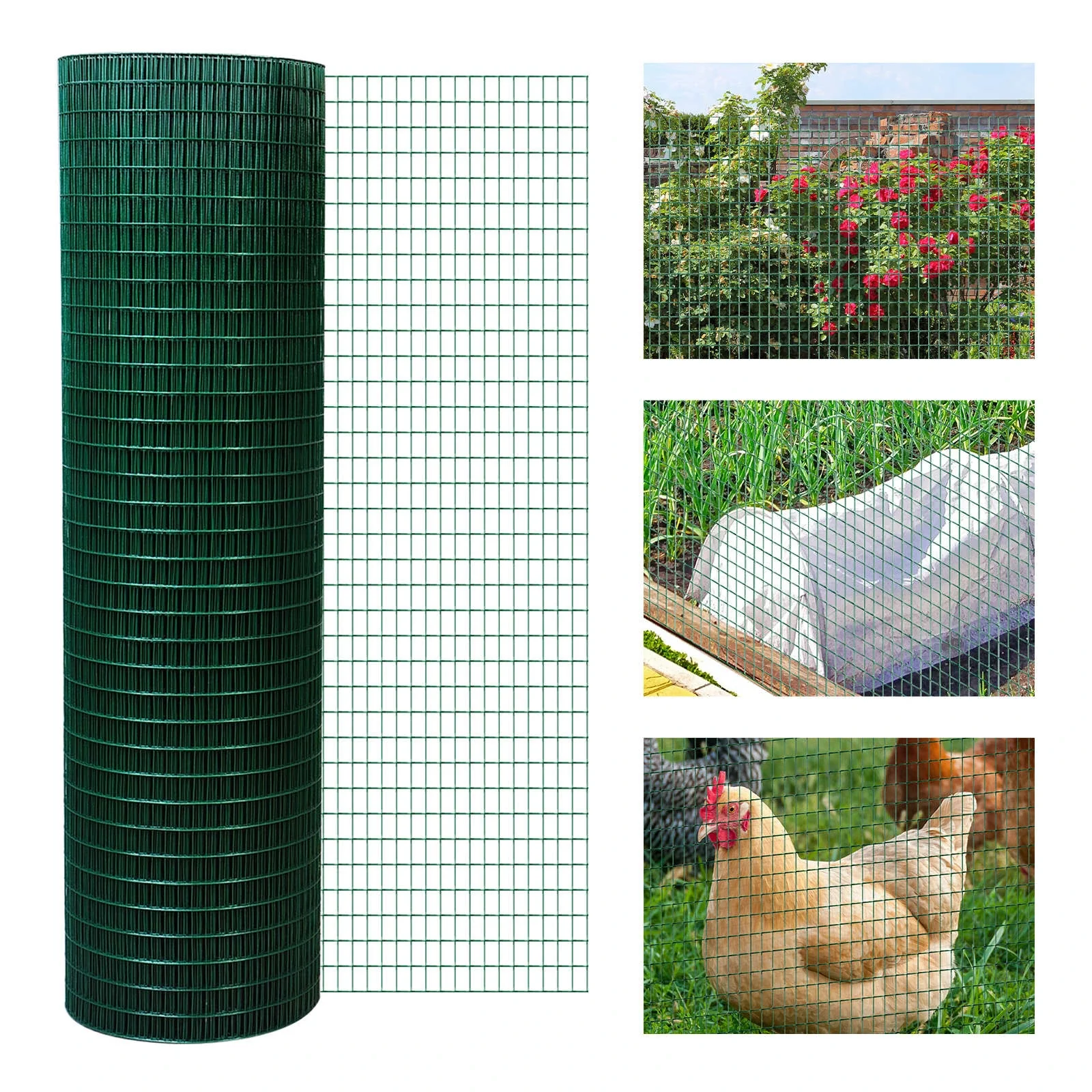 Chicken Wire Fencing 98' x 3', 1" x 0.5", Garden Poultry, Rabbit Cage, Dark Green - Image 2