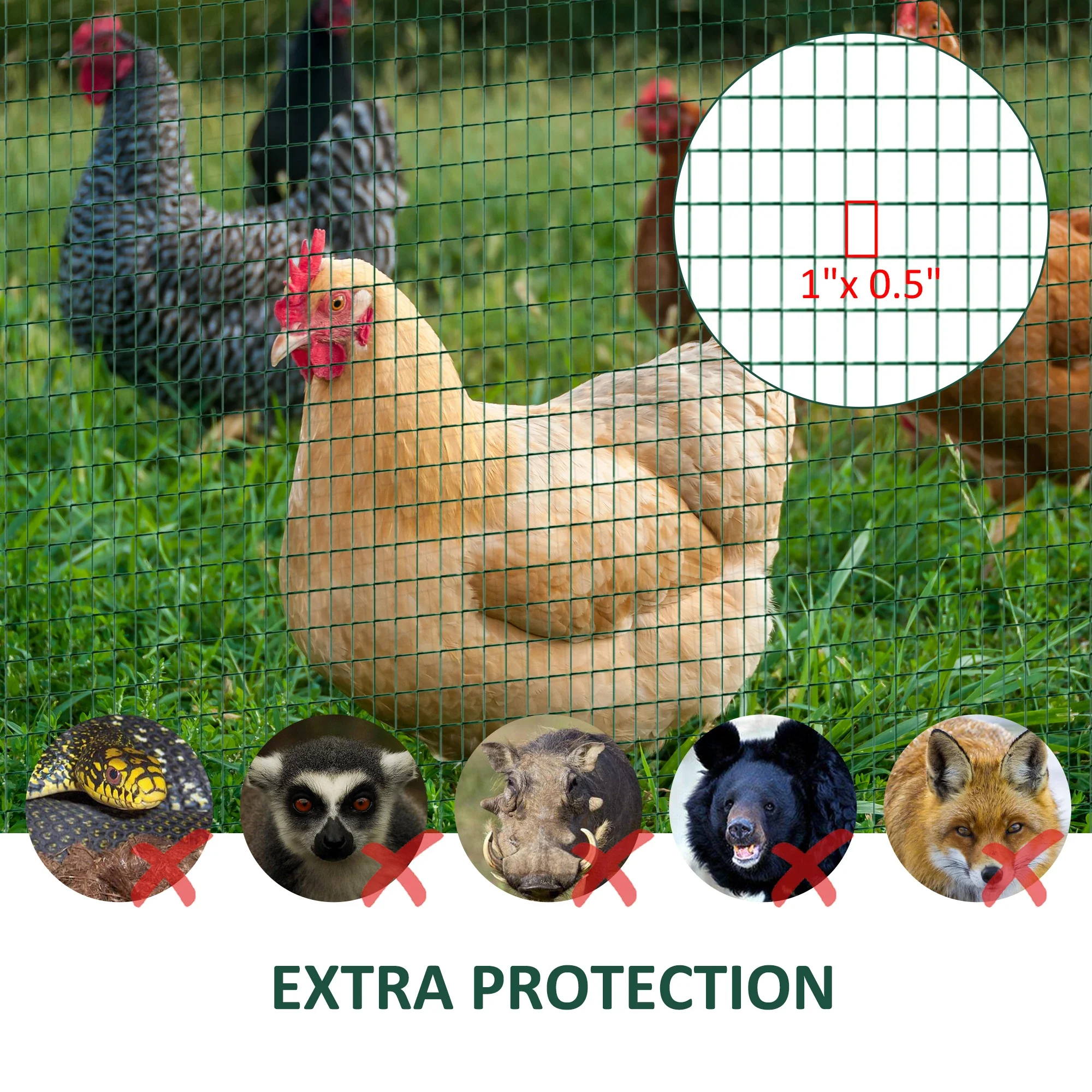 Chicken Wire Fencing 98' x 3', 1" x 0.5", Garden Poultry, Rabbit Cage, Dark Green - Image 6