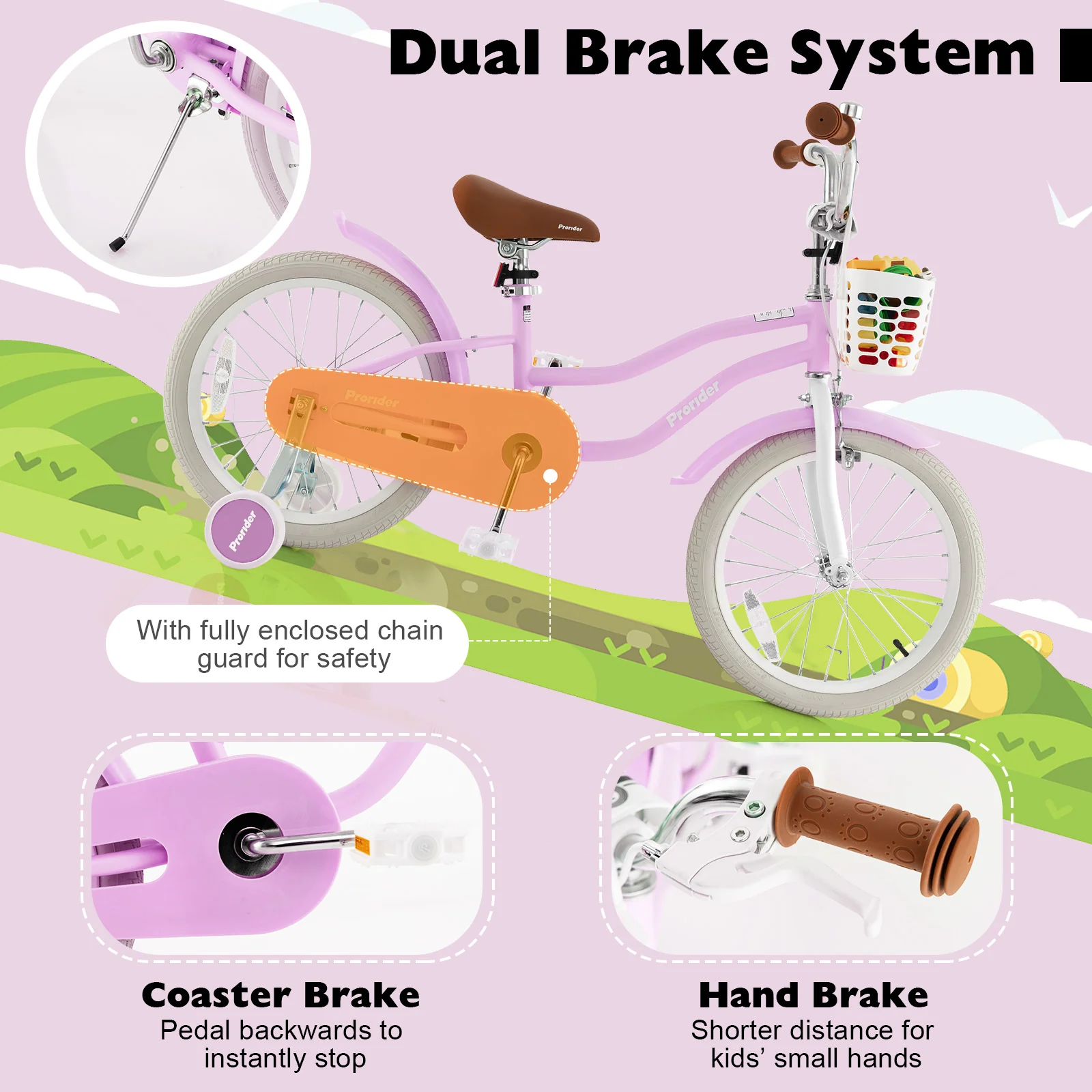 Children Bicycle With Front Handbrake, Rear Coaster Brake, Purple - Image 6