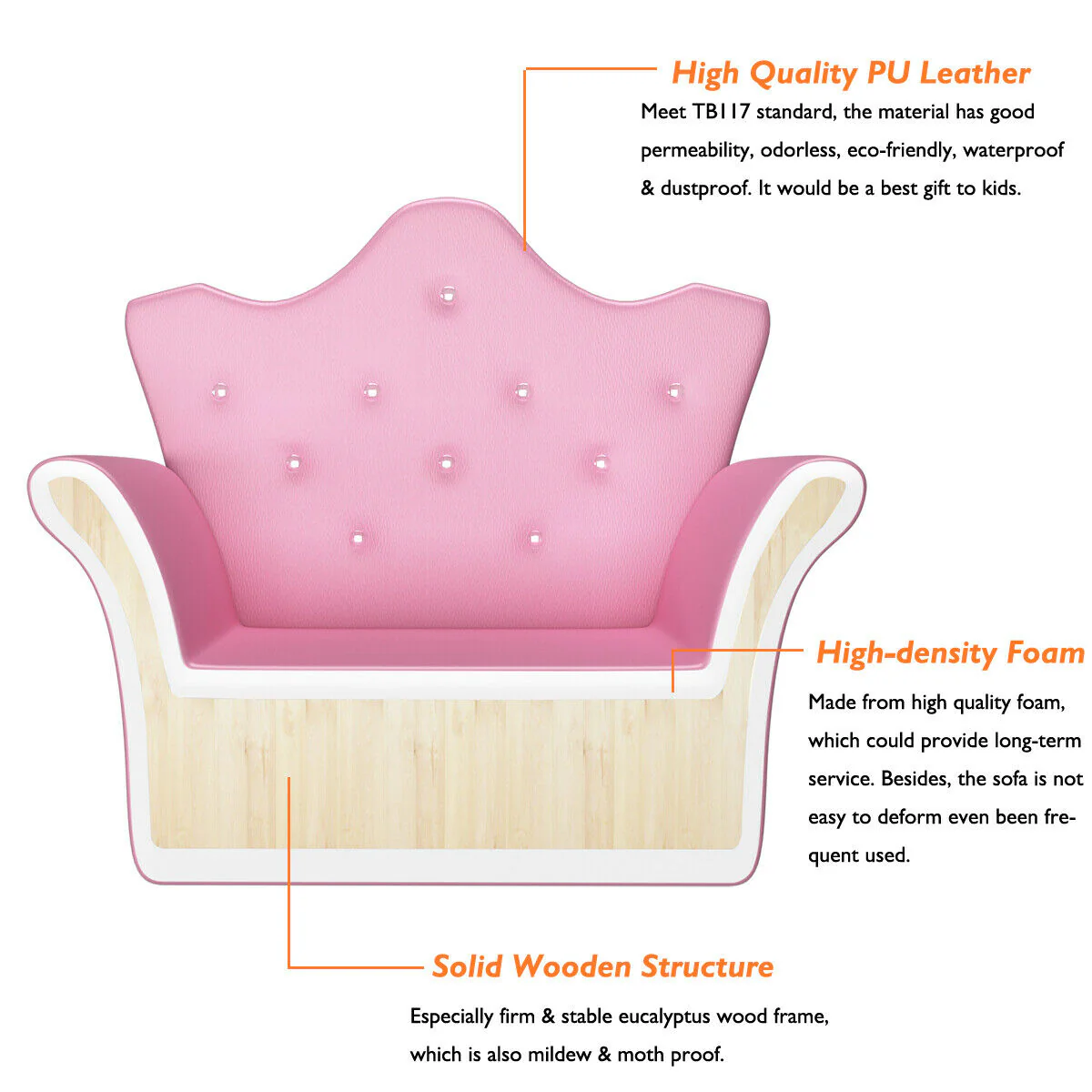 Children Upholstered Princess Sofa With Ottoman, Diamond Decoration, Pink - Image 10