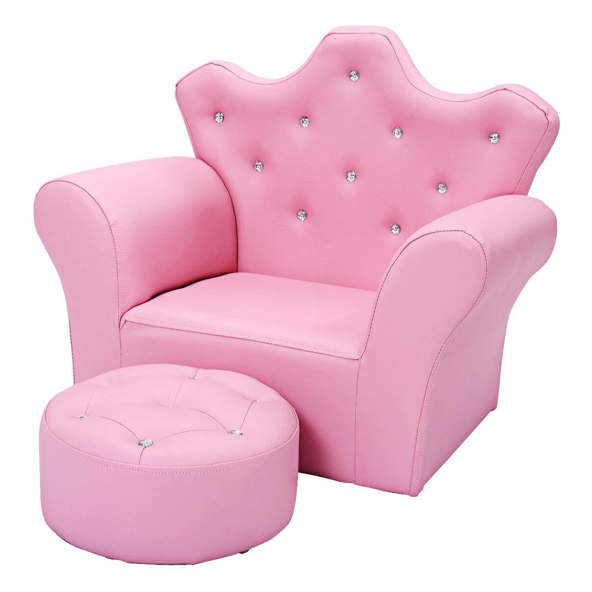 Children Upholstered Princess Sofa With Ottoman, Diamond Decoration, Pink - Image 4