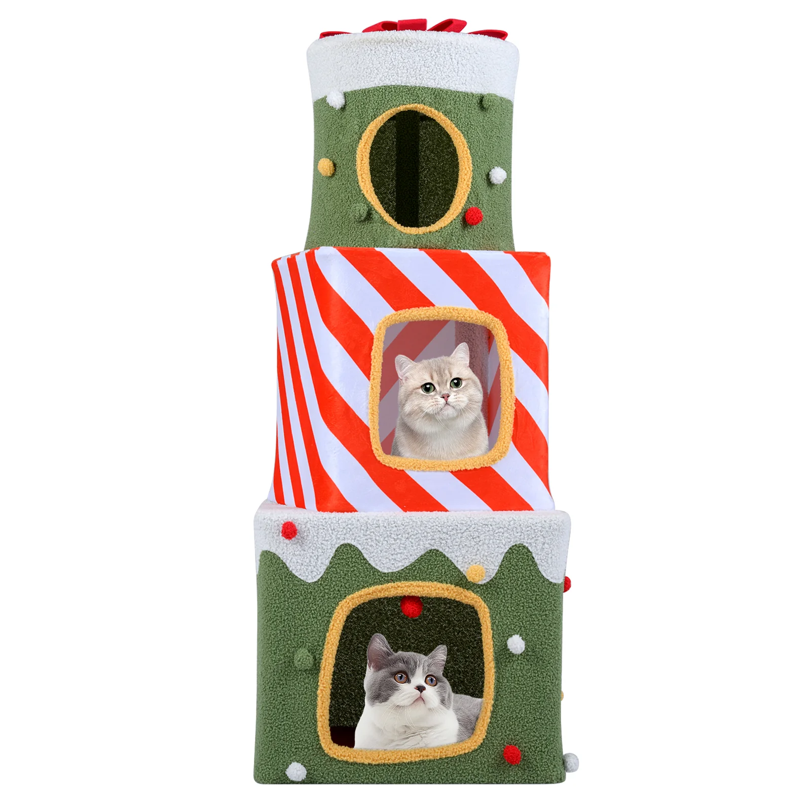 Christmas Cat Tree for Indoor Cats 47" Cute Cat Climbing Furniture with 3 Condos, Green - Image 4