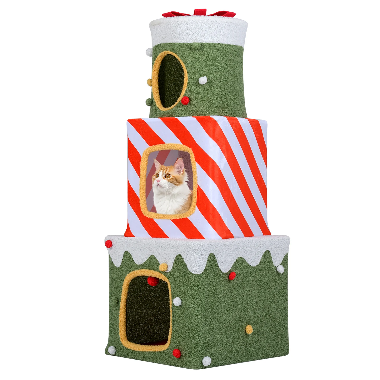 Christmas Cat Tree for Indoor Cats 47" Cute Cat Climbing Furniture with 3 Condos, Green - Image 5