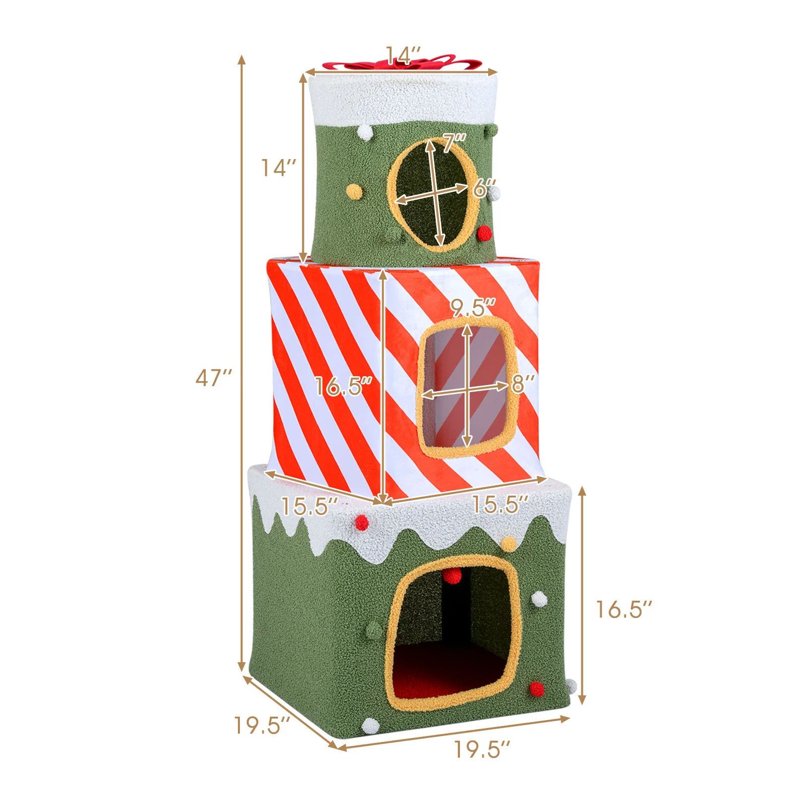 Christmas Cat Tree for Indoor Cats 47" Cute Cat Climbing Furniture with 3 Condos, Green - Image 6