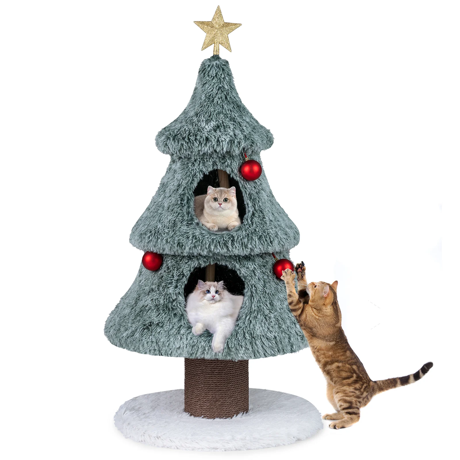 Christmas Cat Tree For Indoor Cats, 48.5 Inch, 2 Condos Scratching Post, Green - Image 4