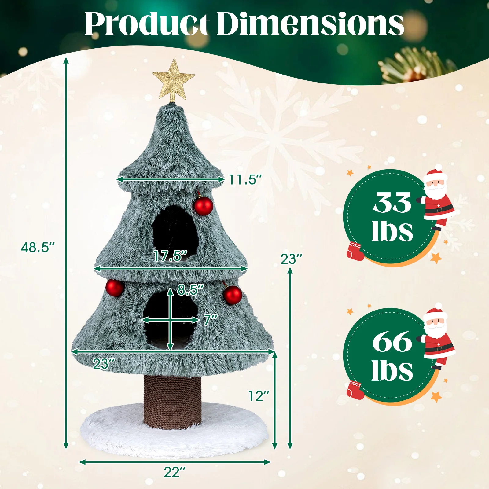 Christmas Cat Tree For Indoor Cats, 48.5 Inch, 2 Condos Scratching Post, Green - Image 5