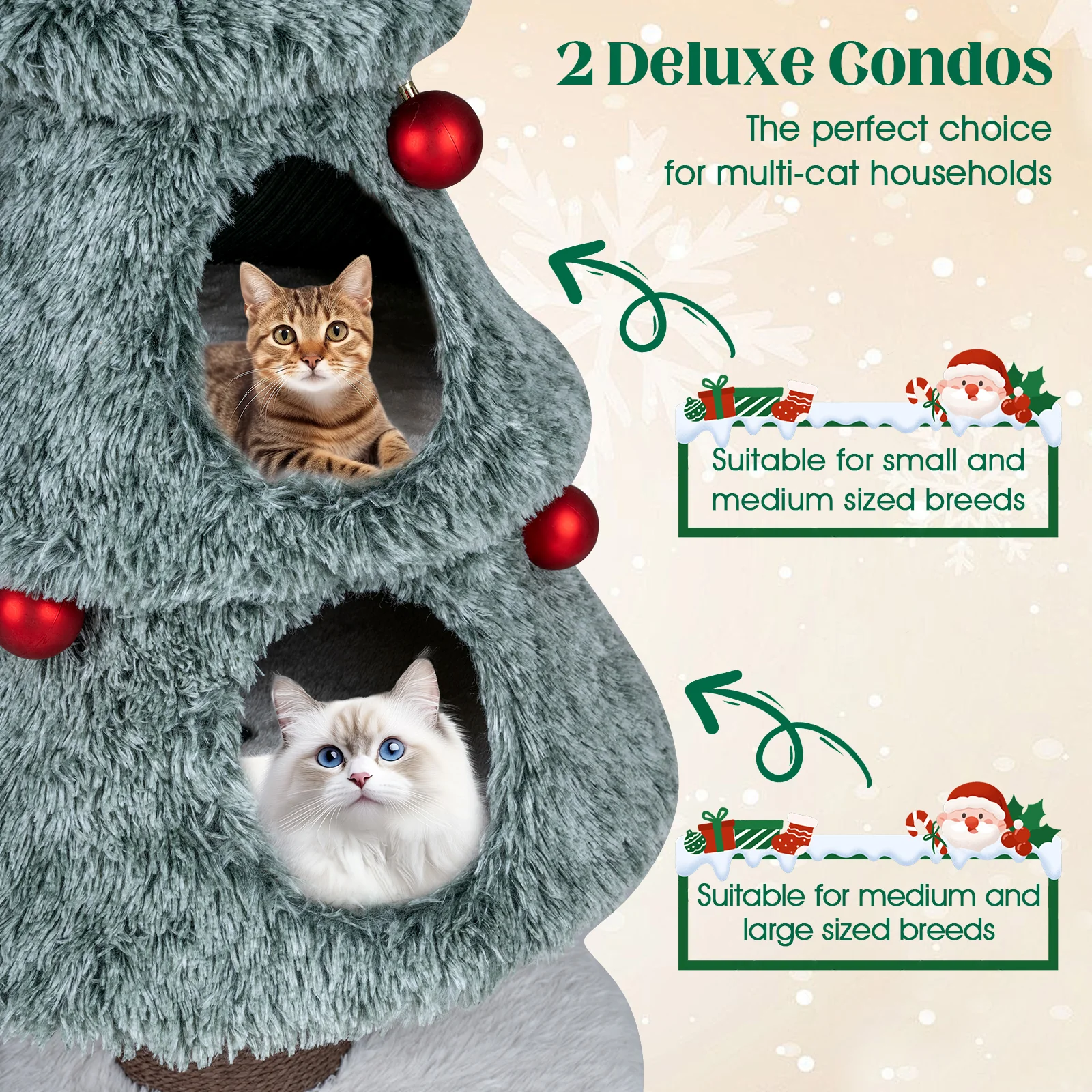 Christmas Cat Tree For Indoor Cats, 48.5 Inch, 2 Condos Scratching Post, Green - Image 8
