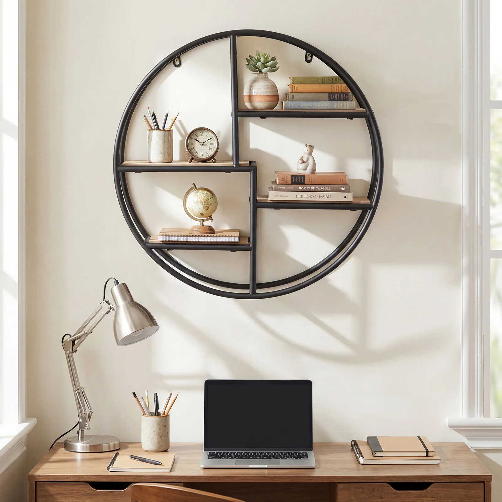 Circular Metal Wall Shelf, Display Decor, Black - Image 3