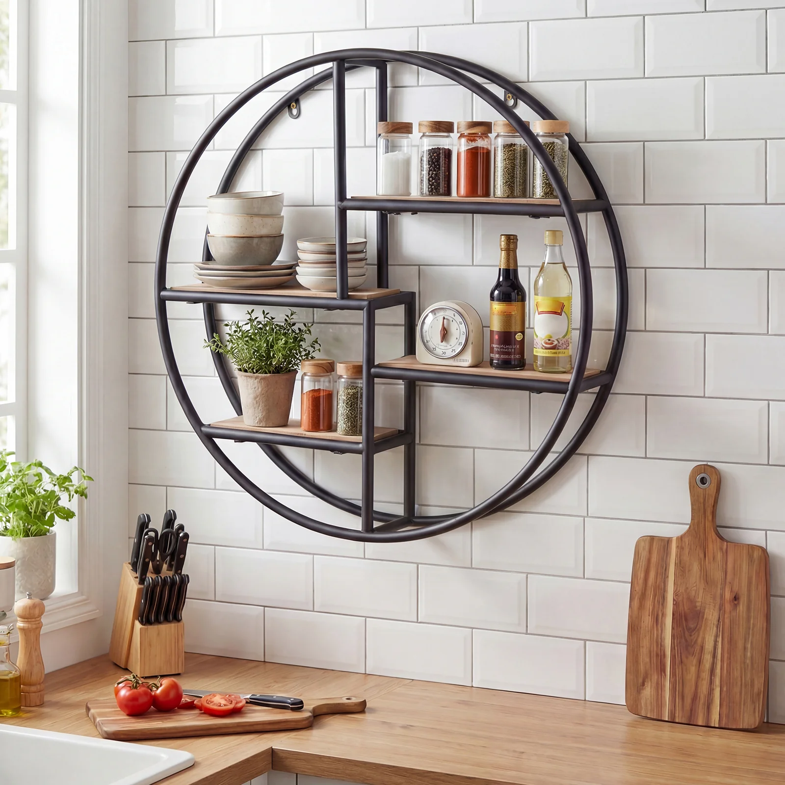 Circular Metal Wall Shelf, Display Decor, Black - Image 6