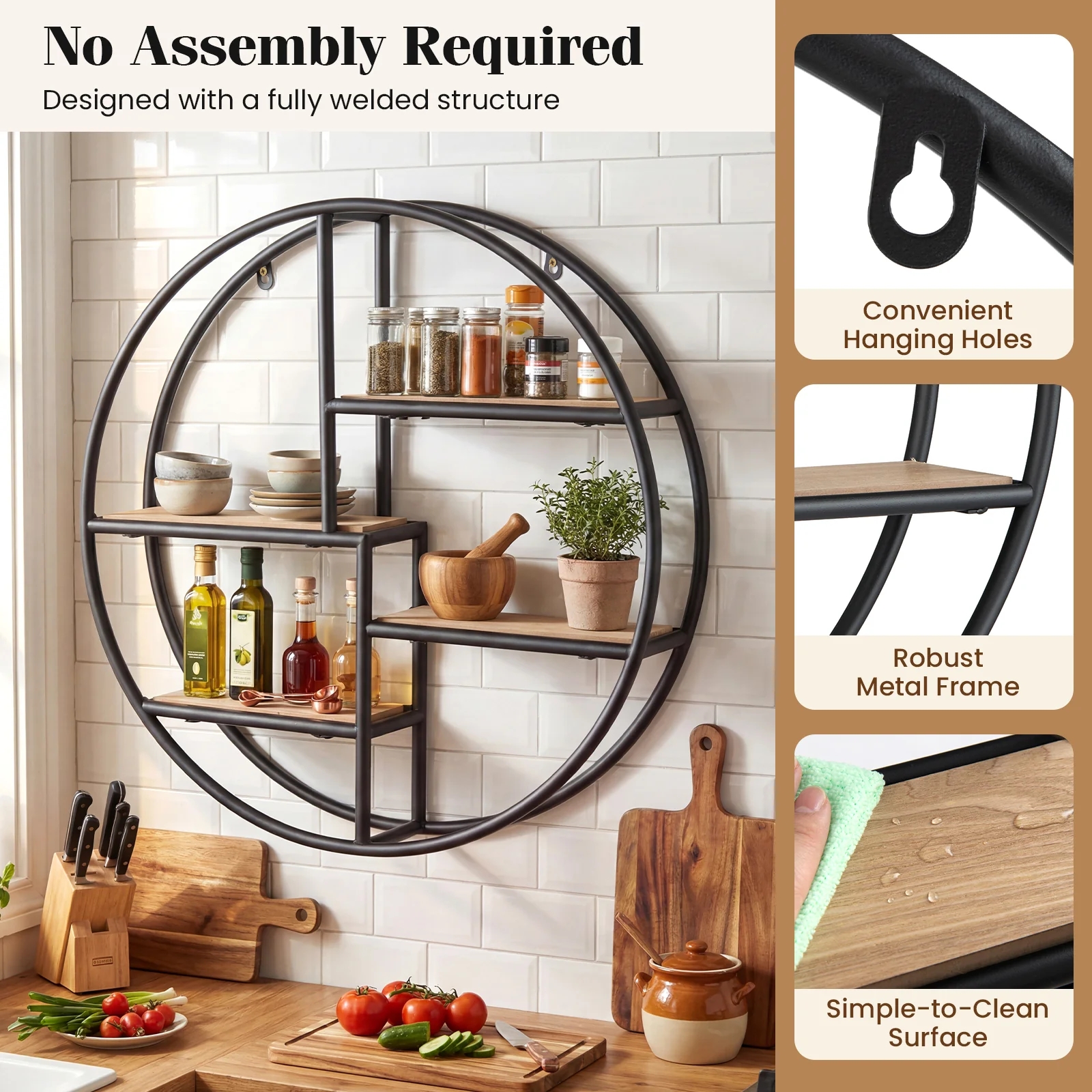 Circular Metal Wall Shelf, Display Decor, Black - Image 9