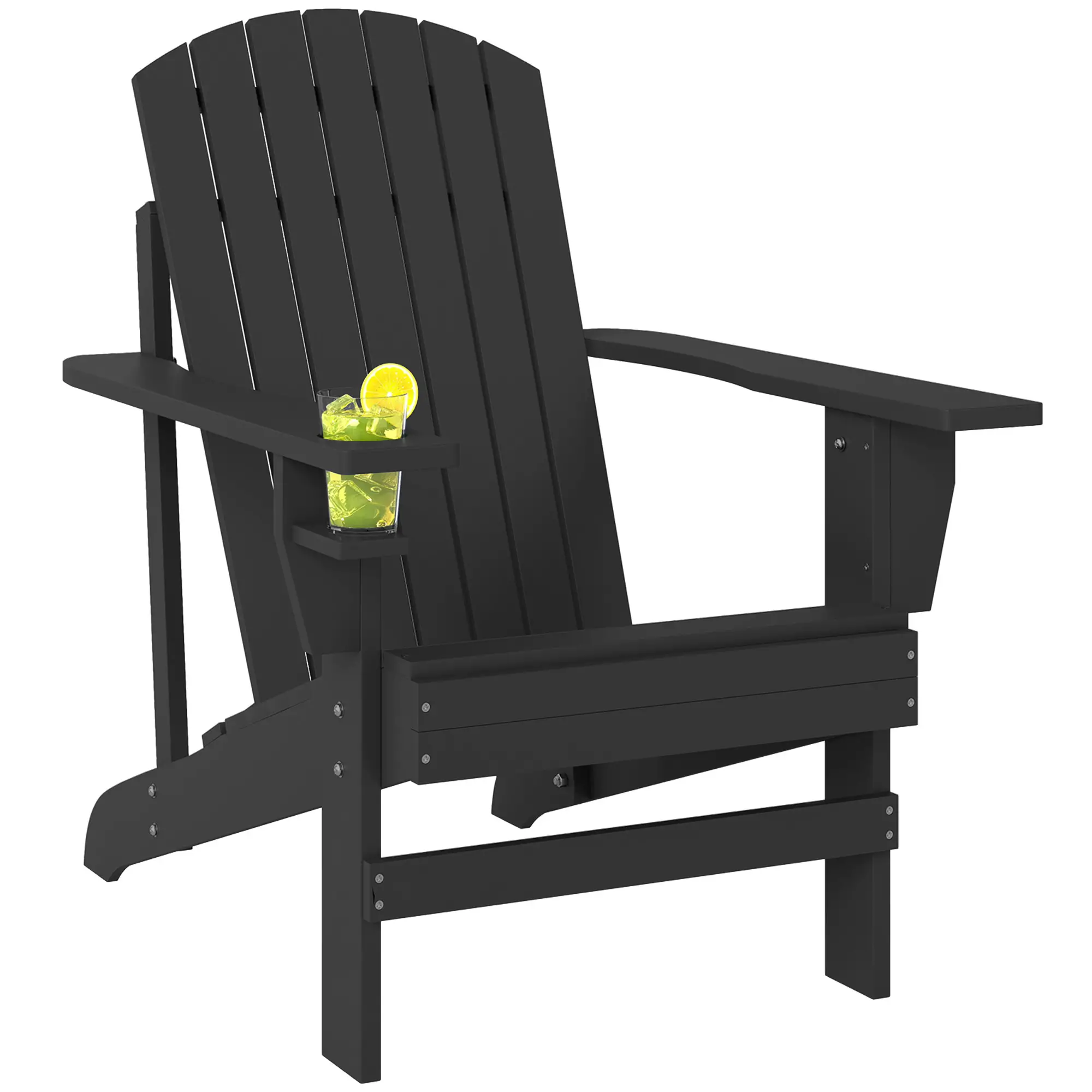 Classic Adirondack Chair, Garden Deck Chair with Cup Holder, Black