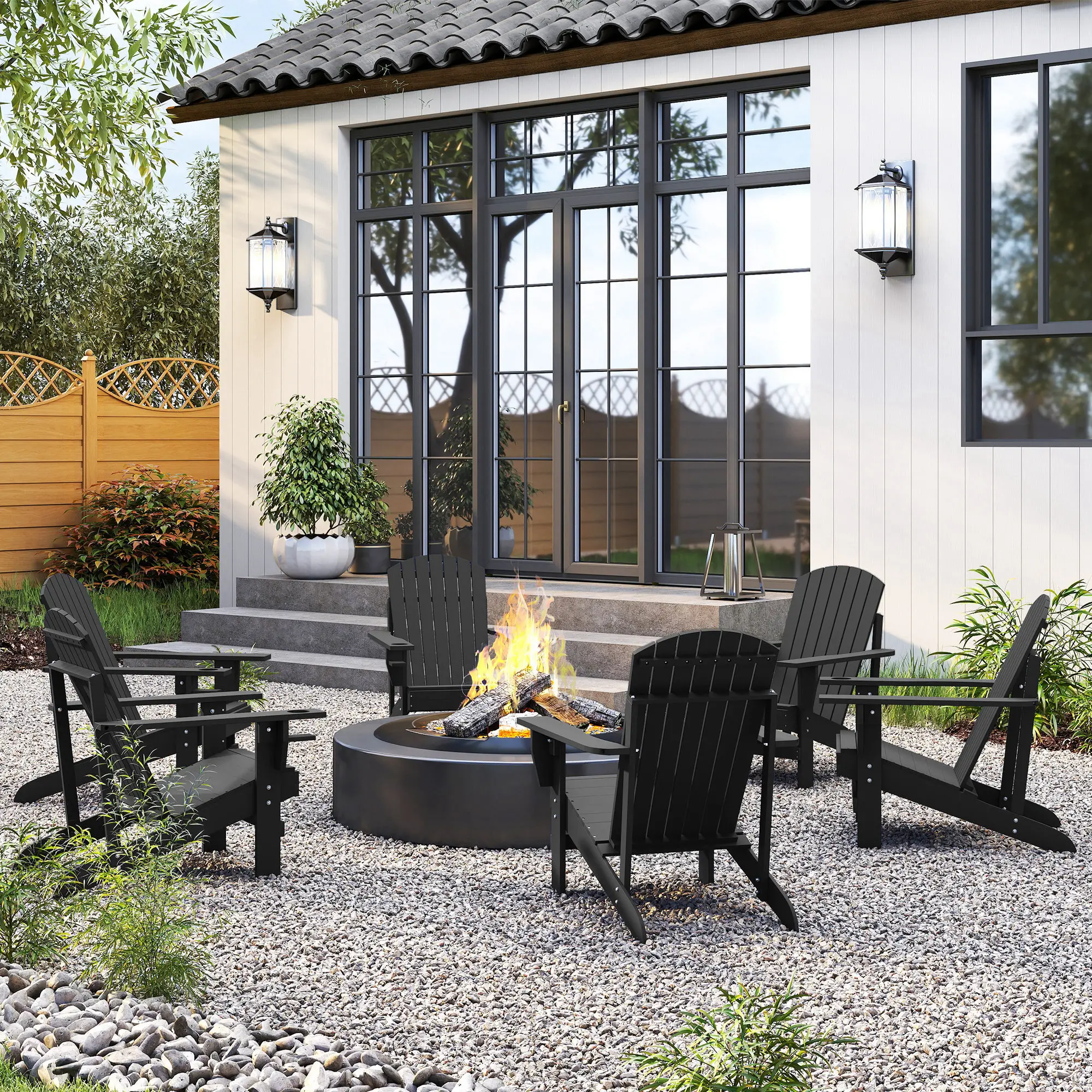 Classic Adirondack Chair, Garden Deck Chair with Cup Holder, Black - Image 10