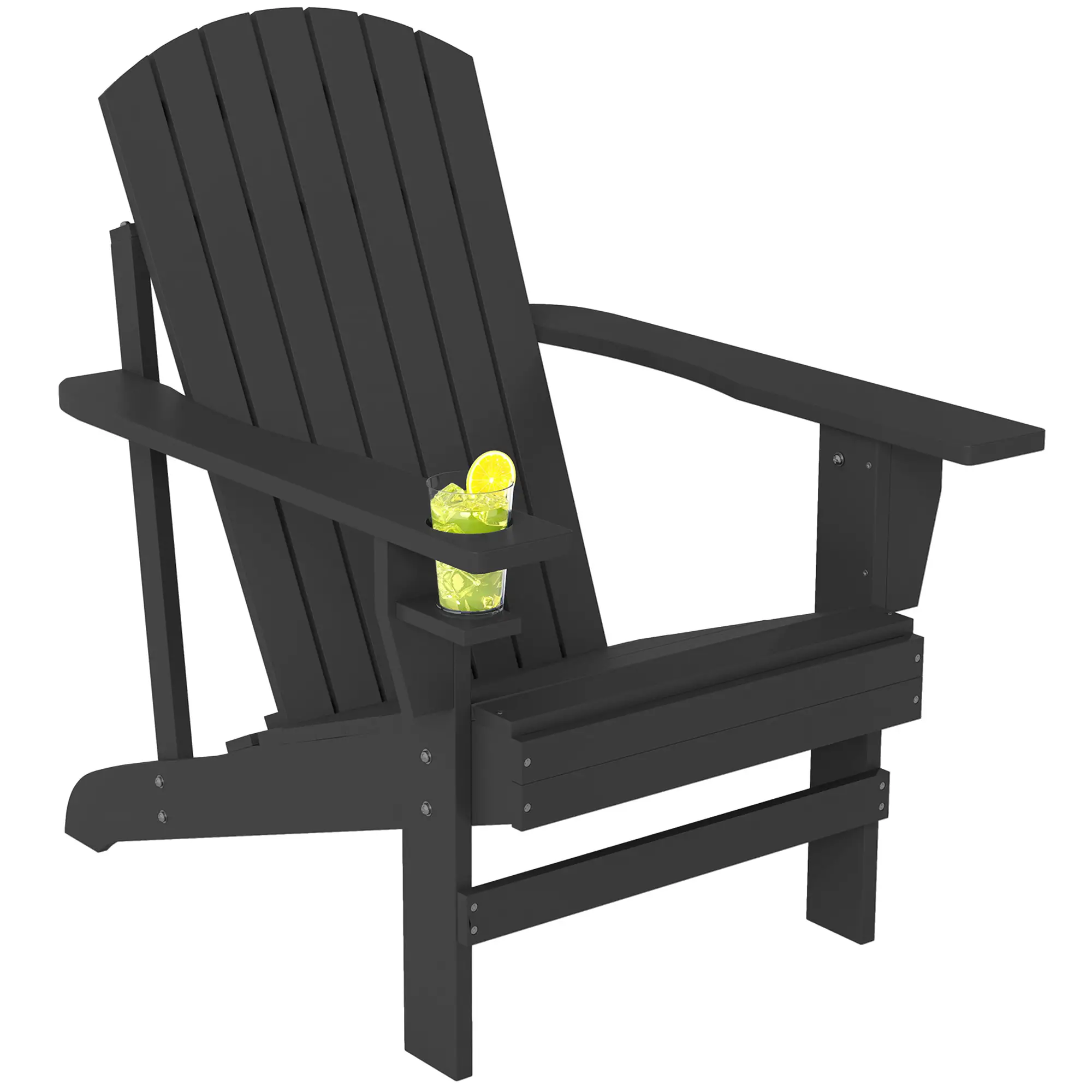 Classic Adirondack Chair, Garden Deck Chair with Cup Holder, Black - Image 11