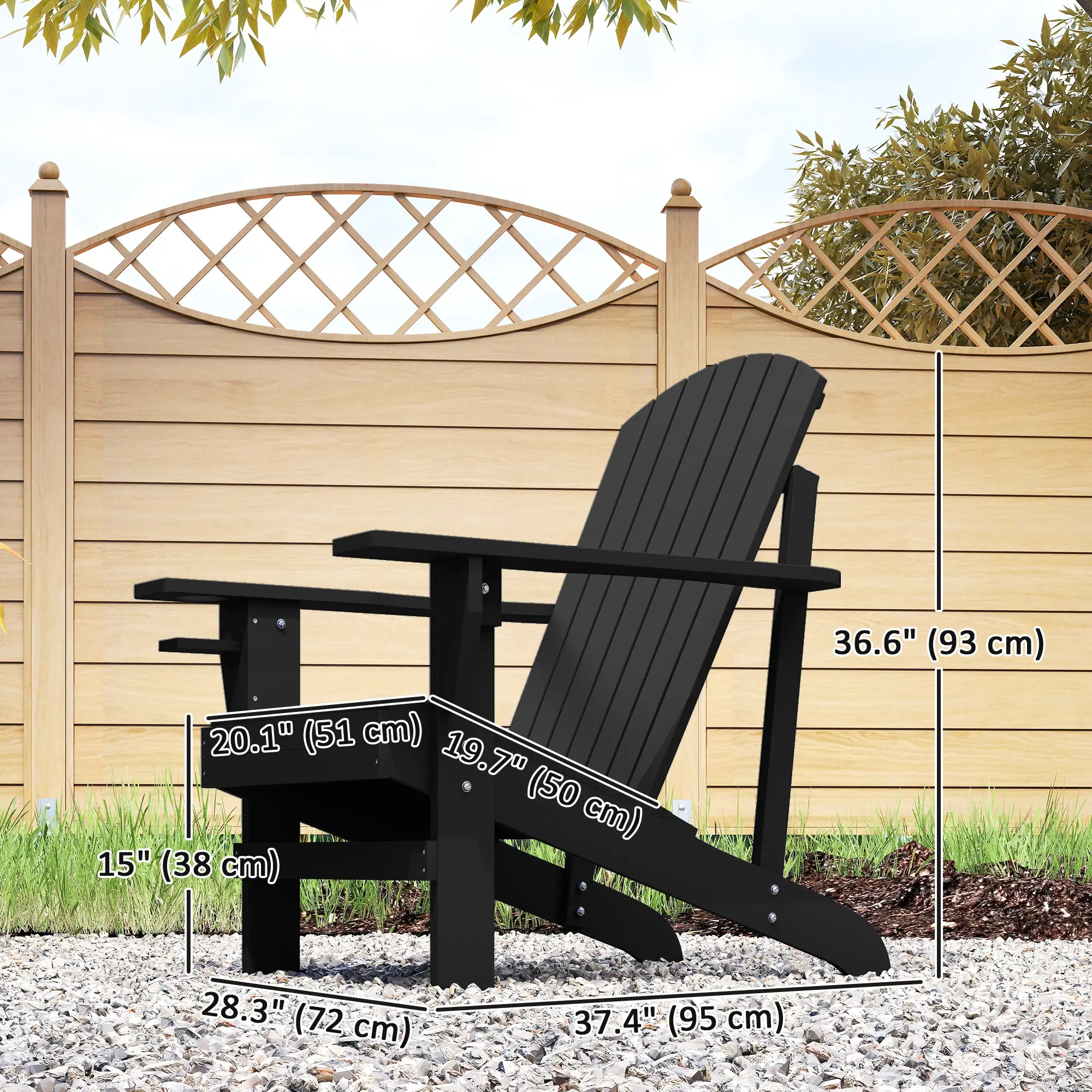 Classic Adirondack Chair, Garden Deck Chair with Cup Holder, Black - Image 3