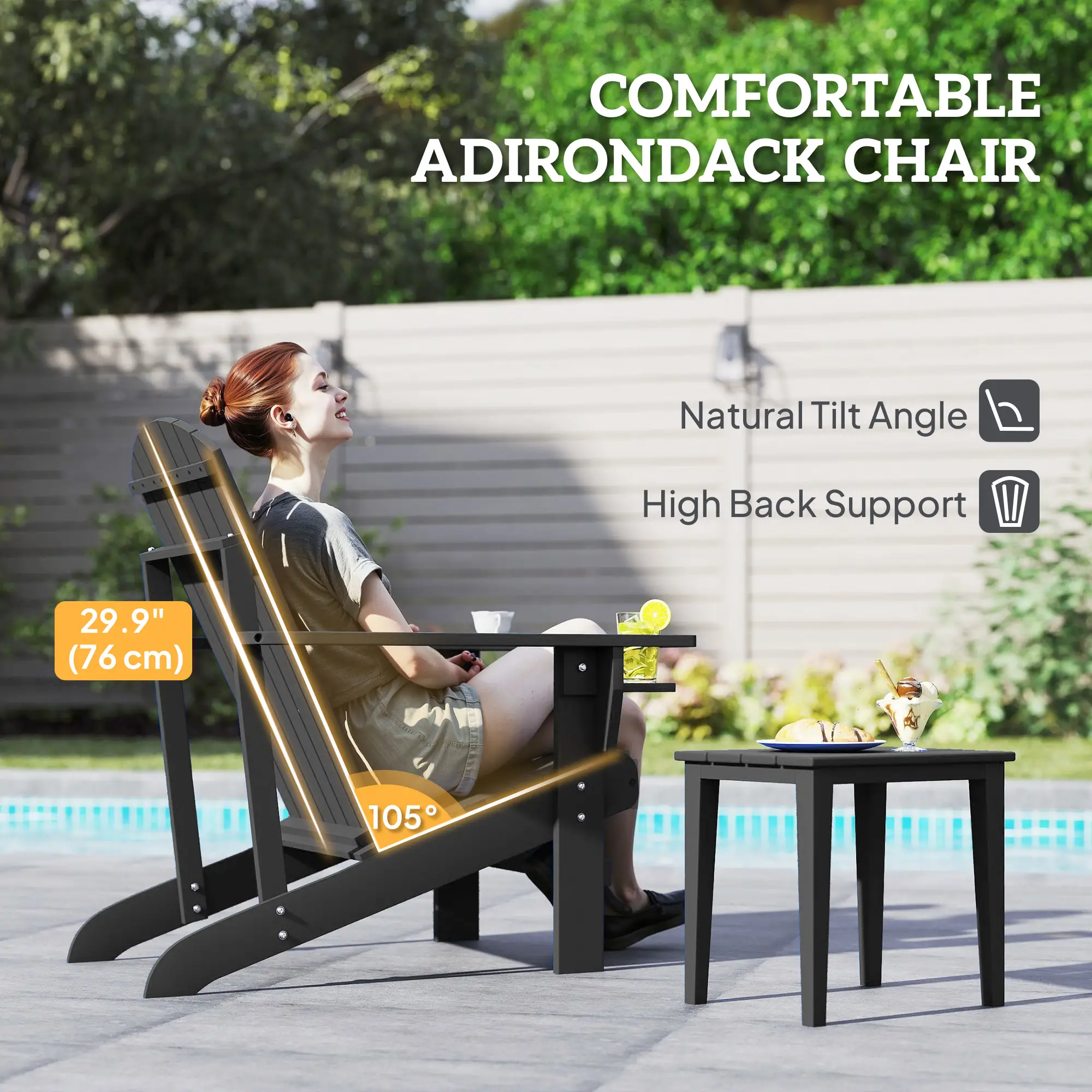 Classic Adirondack Chair, Garden Deck Chair with Cup Holder, Black - Image 4