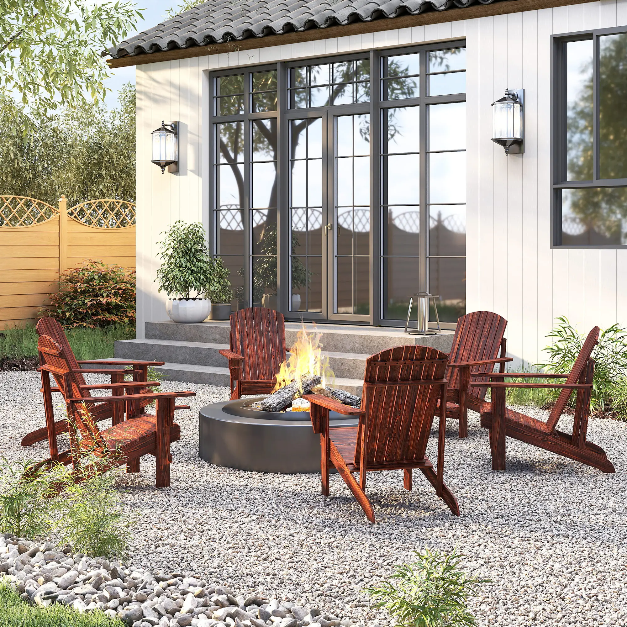 Classic Adirondack Chair, Garden Deck Chair with Cup Holder, Brown - Image 10