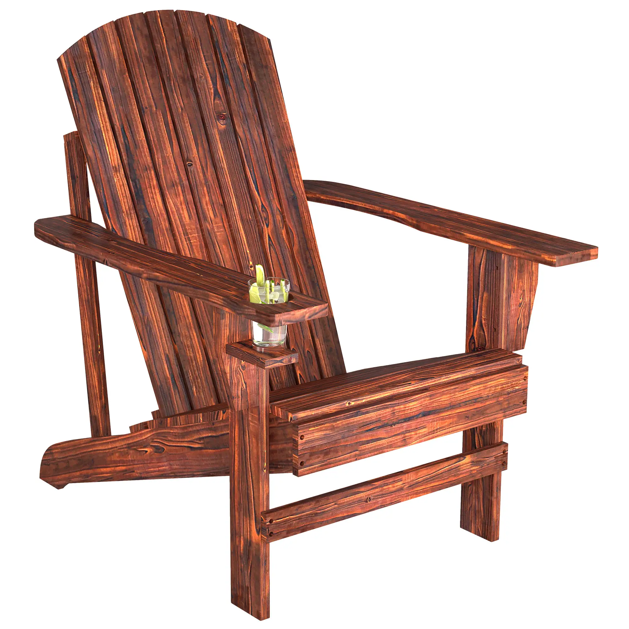 Classic Adirondack Chair, Garden Deck Chair with Cup Holder, Brown - Image 11