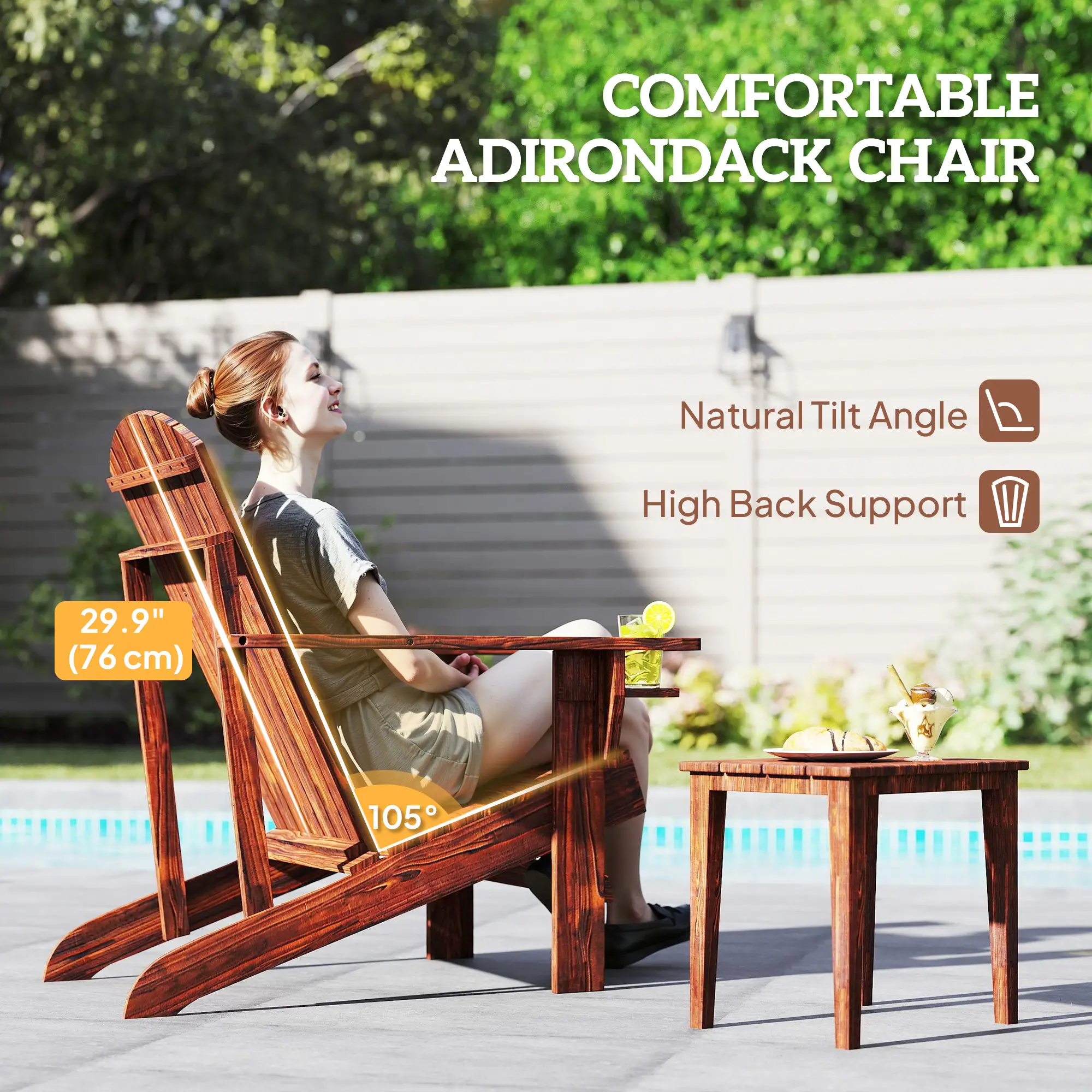 Classic Adirondack Chair, Garden Deck Chair with Cup Holder, Brown - Image 4