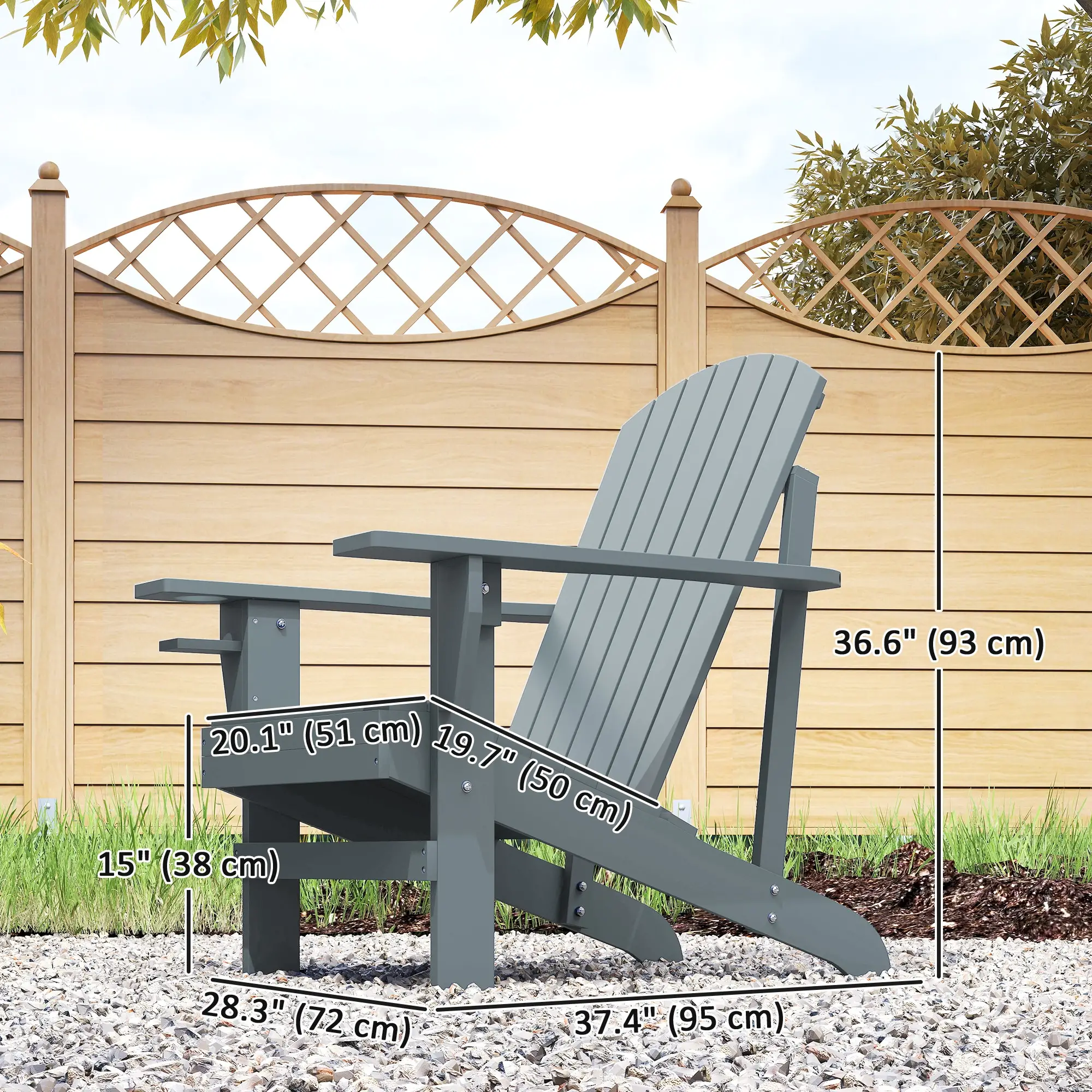 Classic Adirondack Chair, Garden Deck Chair with Cup Holder, Dark Grey - Image 3