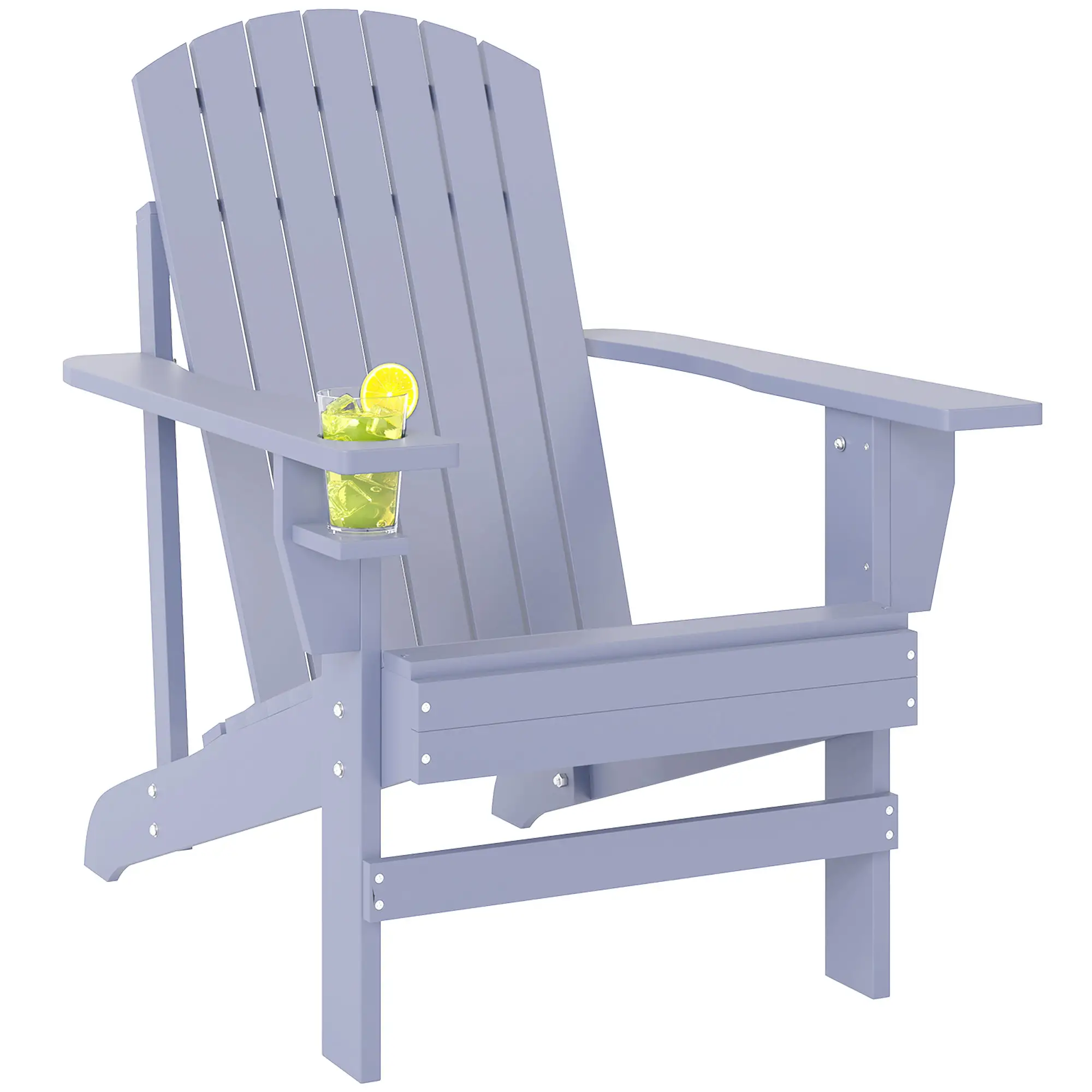Classic Adirondack Chair, Garden Deck Chair with Cup Holder, Grey
