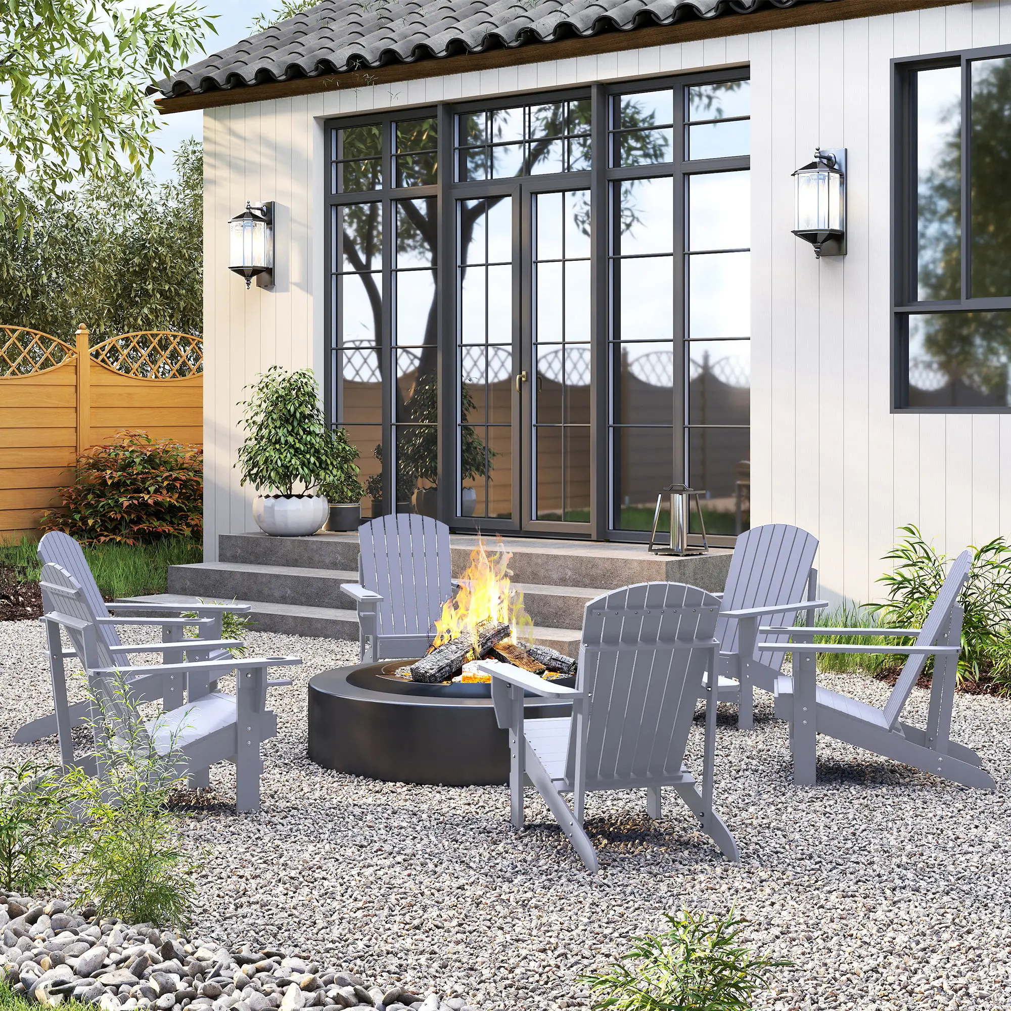 Classic Adirondack Chair, Garden Deck Chair with Cup Holder, Grey - Image 10